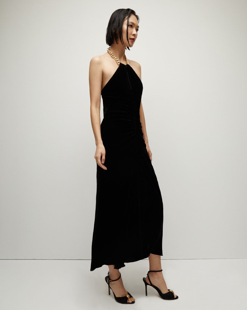 JOSETTE VELVET HALTER DRESS - 4