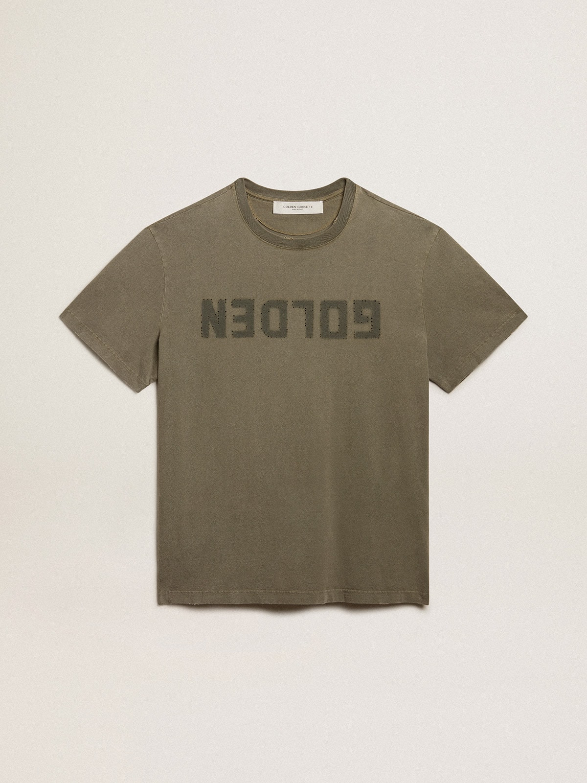 Olive-green regular-fit T-shirt with Golden lettering on the front - 1