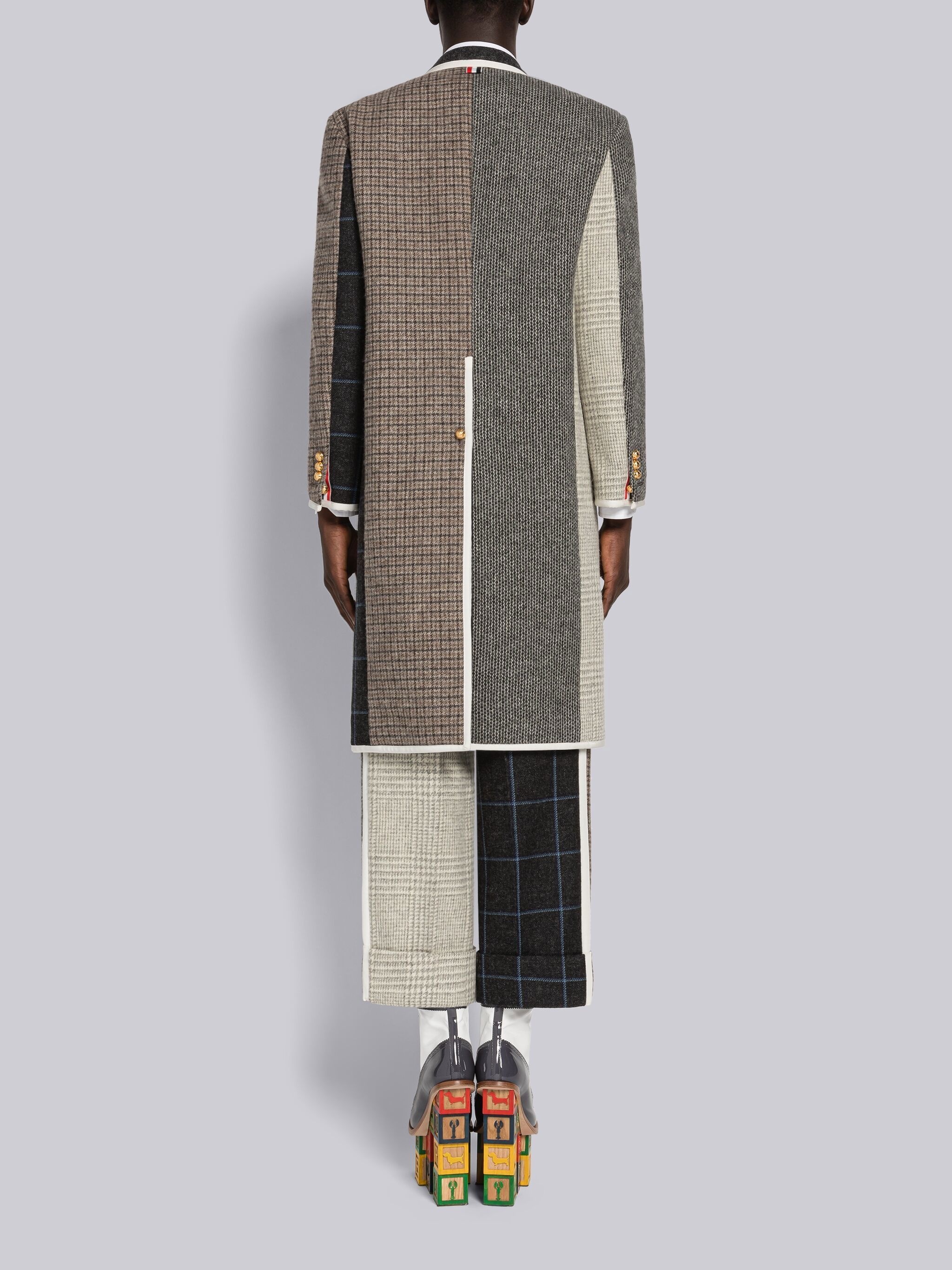 multi-check single breasted coat - 3