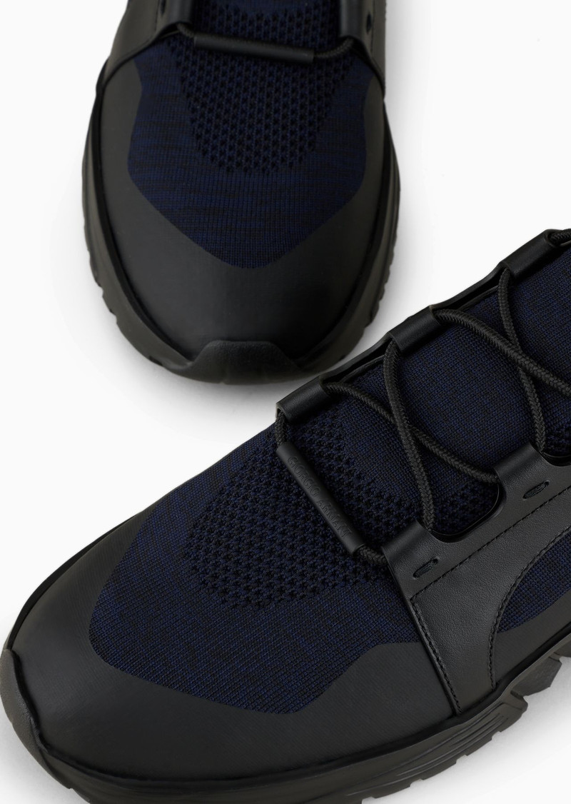 GIORGIO ARMANI Knit-and-leather sneakers outlook