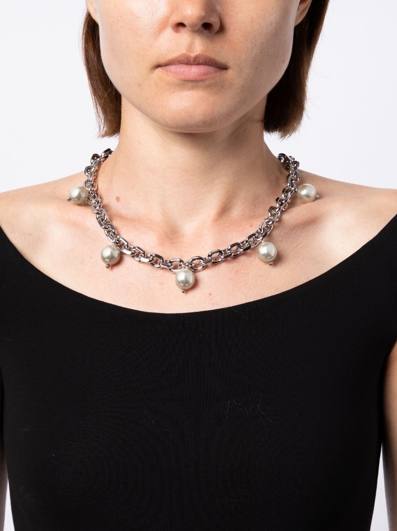 chain-link pearl charm necklace - 2