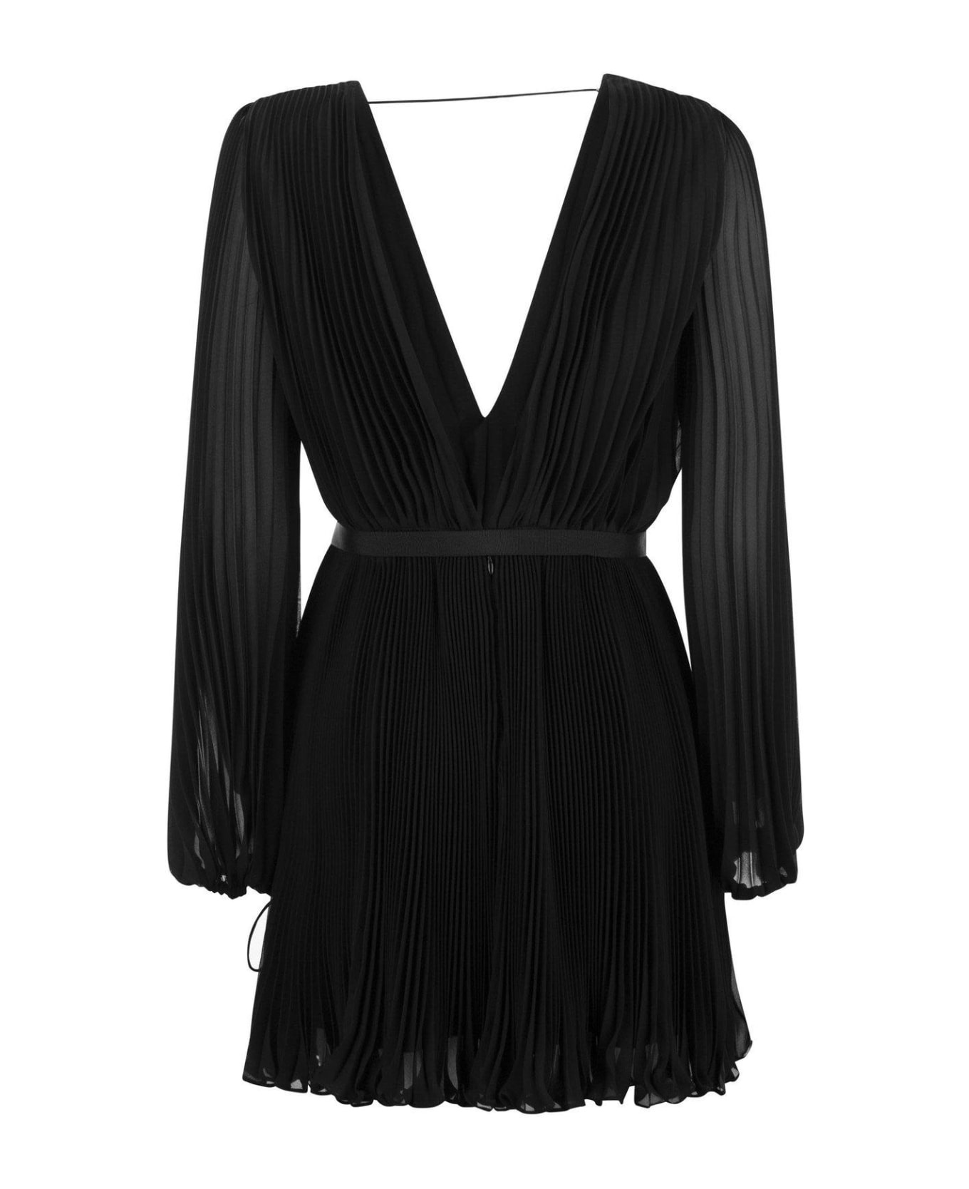 V-neck Pleated Mini Dress - 2