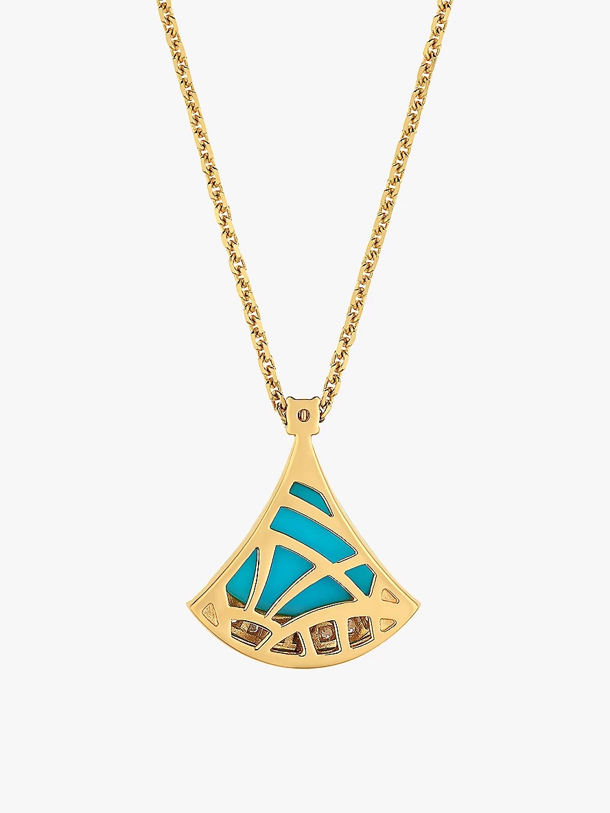 Divas' Dream 18ct yellow gold, 0.13ct brilliant-cut diamond and turquoise&nbsp;pendant necklace - 5