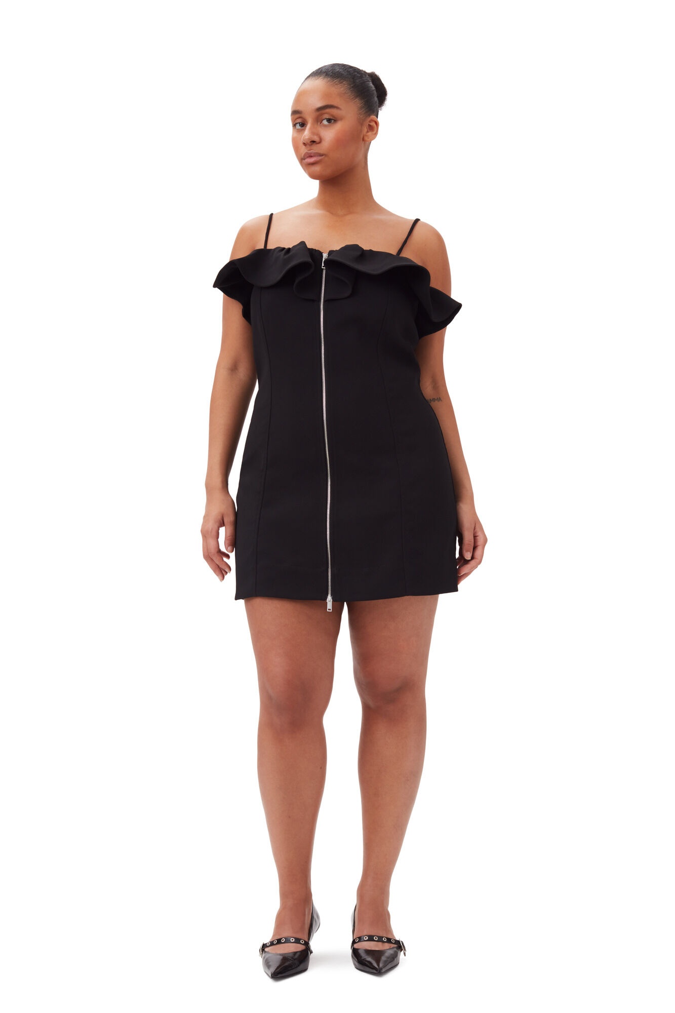 BLACK BONDED CREPE STRAP MINI DRESS - 6