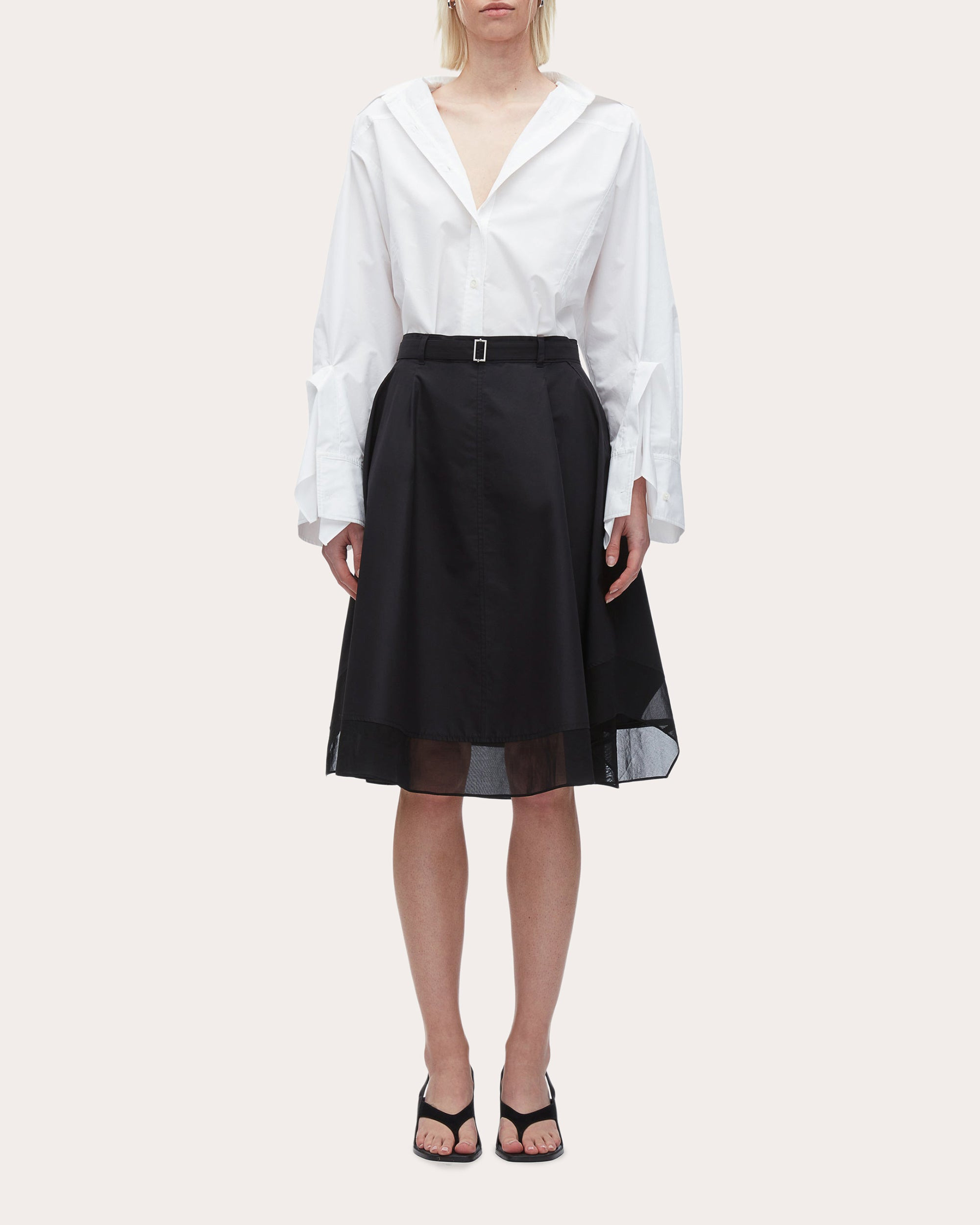 Belted Voile-Trimmed Poplin Skirt - 5