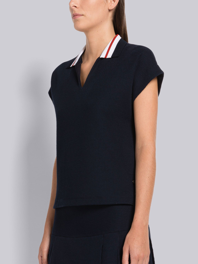 Thom Browne Lightweight Textured Cotton Cricket Stripe Polo outlook