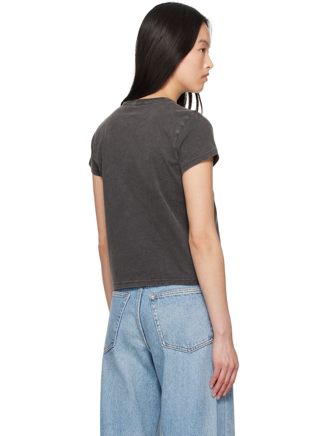 Black Distressed Logo Shrunken T-shirt - 3