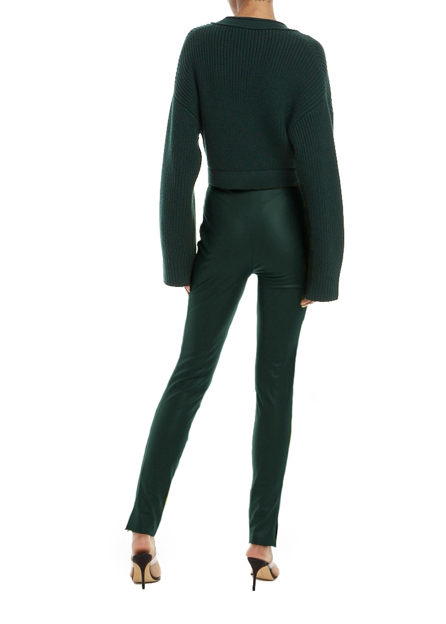 Stretch Faux Leather Slit Legging - 2