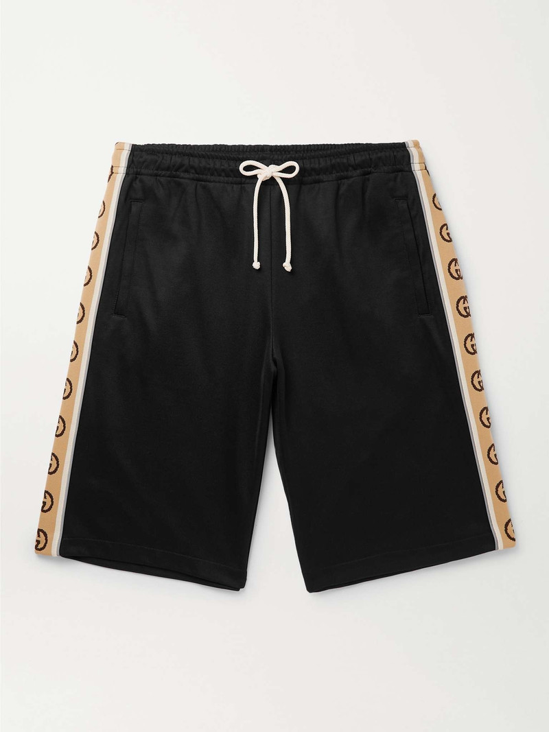 Wide-Leg Logo-Jacquard Webbing-Trimmed Tech-Jersey Drawstring Shorts - 1