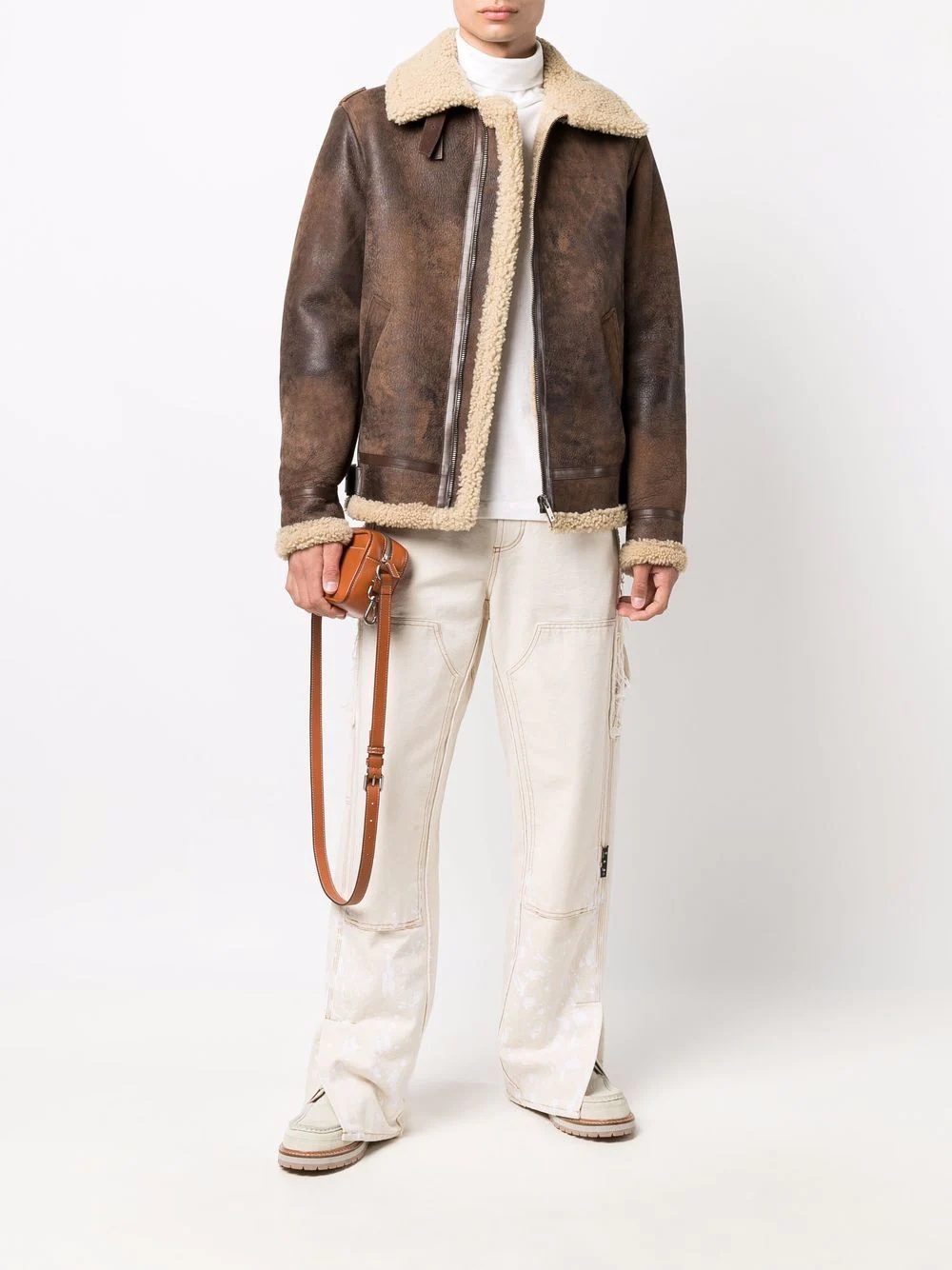 leather shearling coat - 2