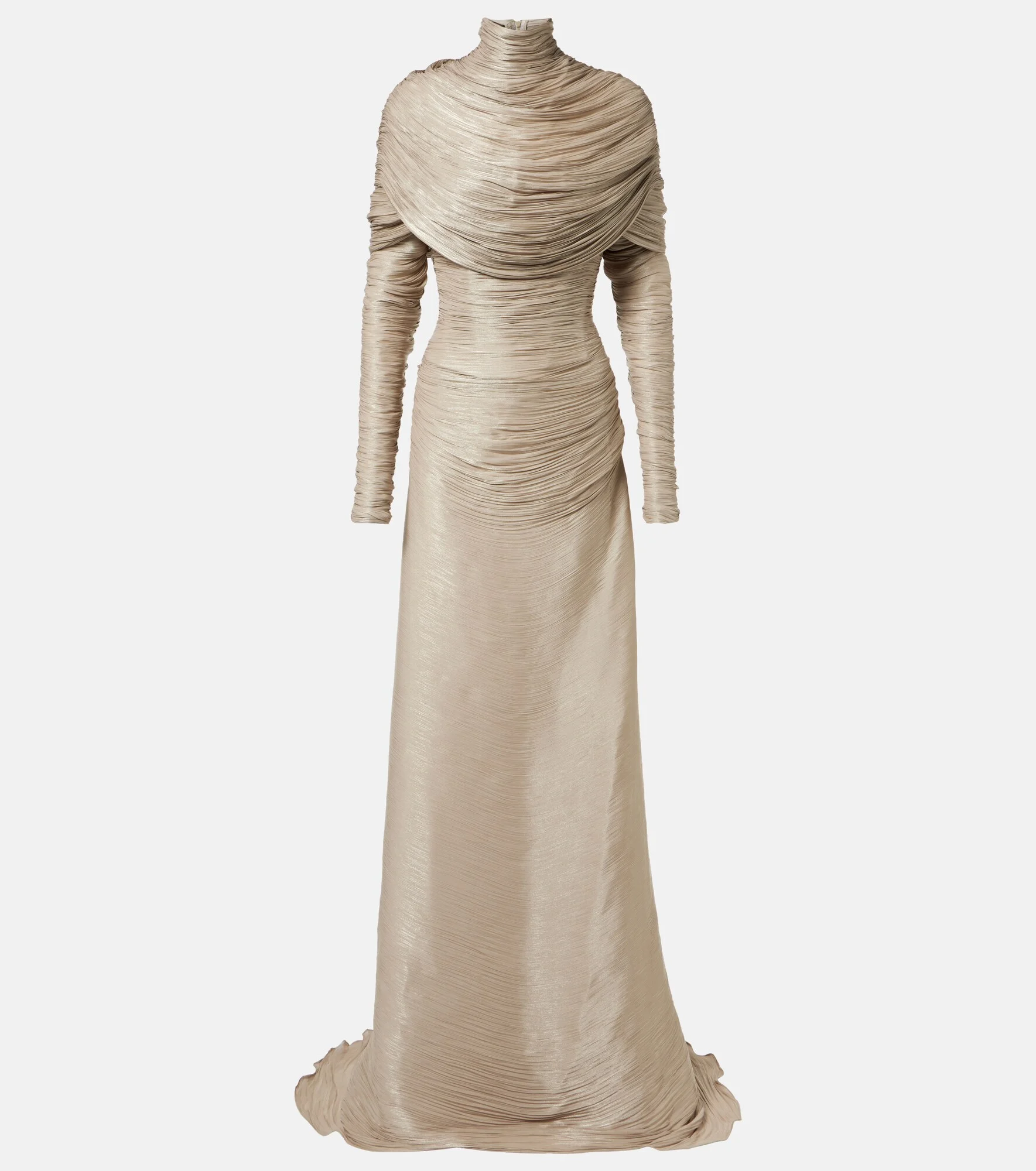 Pleated taffeta turtleneck gown - 1