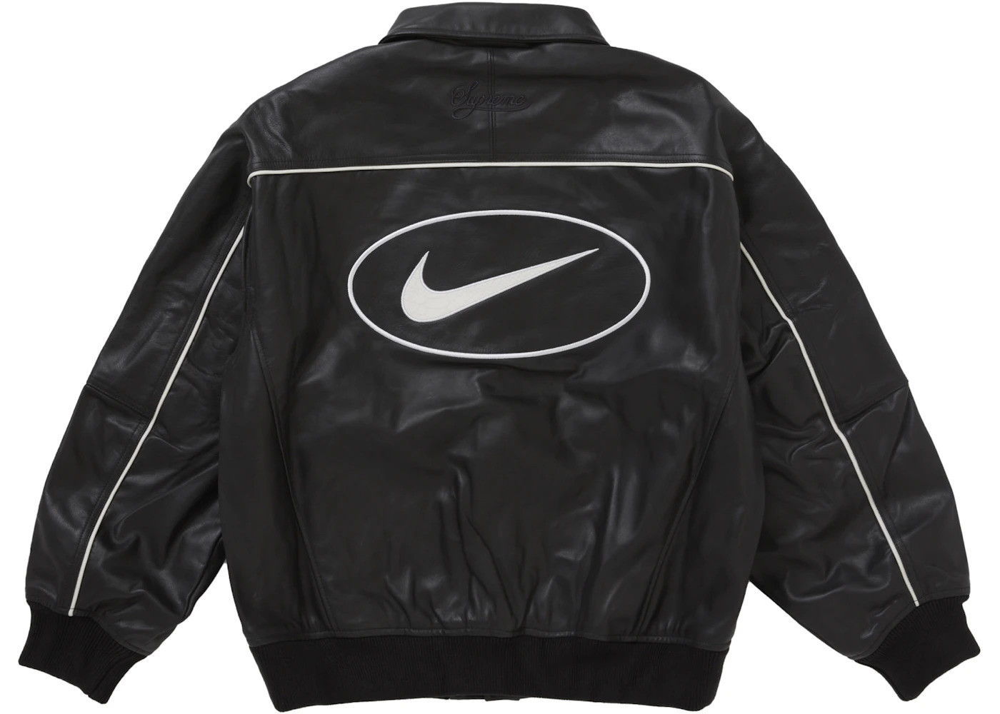 Supreme Nike Leather Varsity Jacket Black - 3