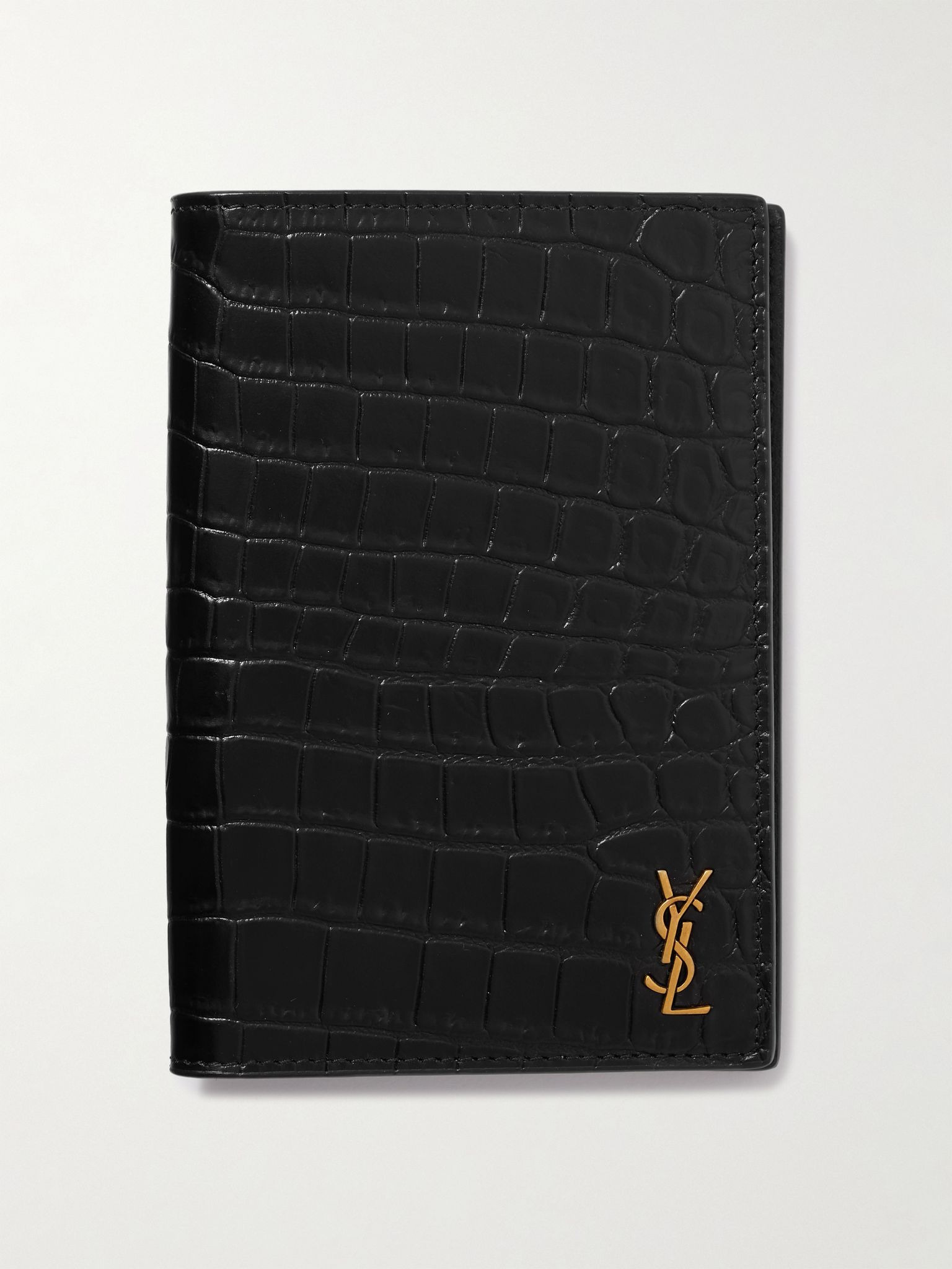 Cassandre Logo-Appliquéd Croc-Effect Leather Passport Cover Black - 1