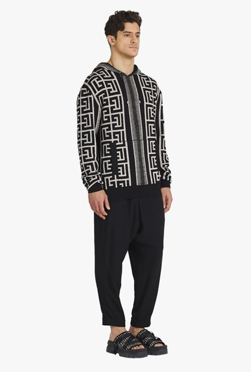 Ivory and black wool sweater with maxi Balmain monogram 7
