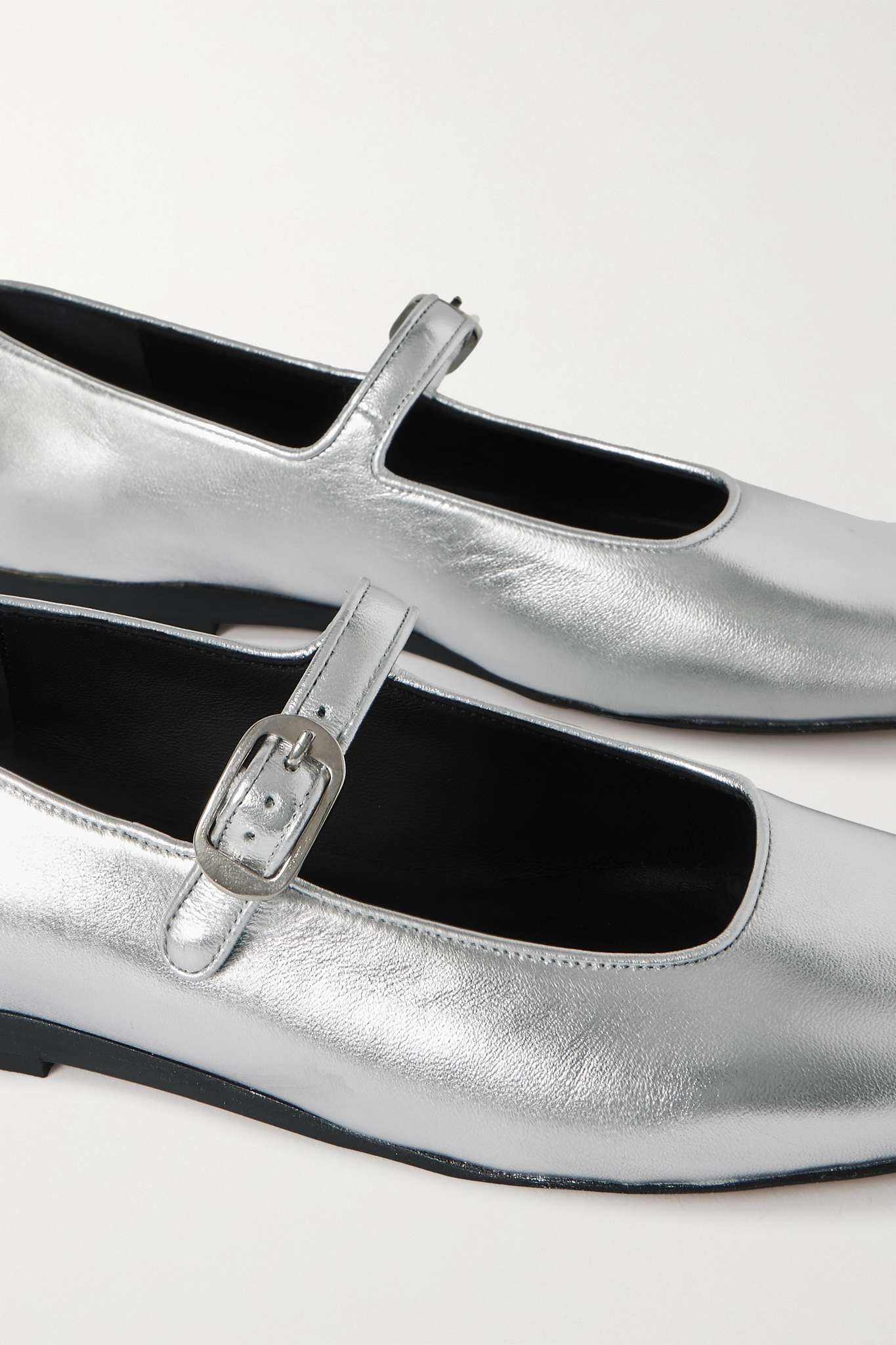 Metallic leather Mary Jane flats - 4