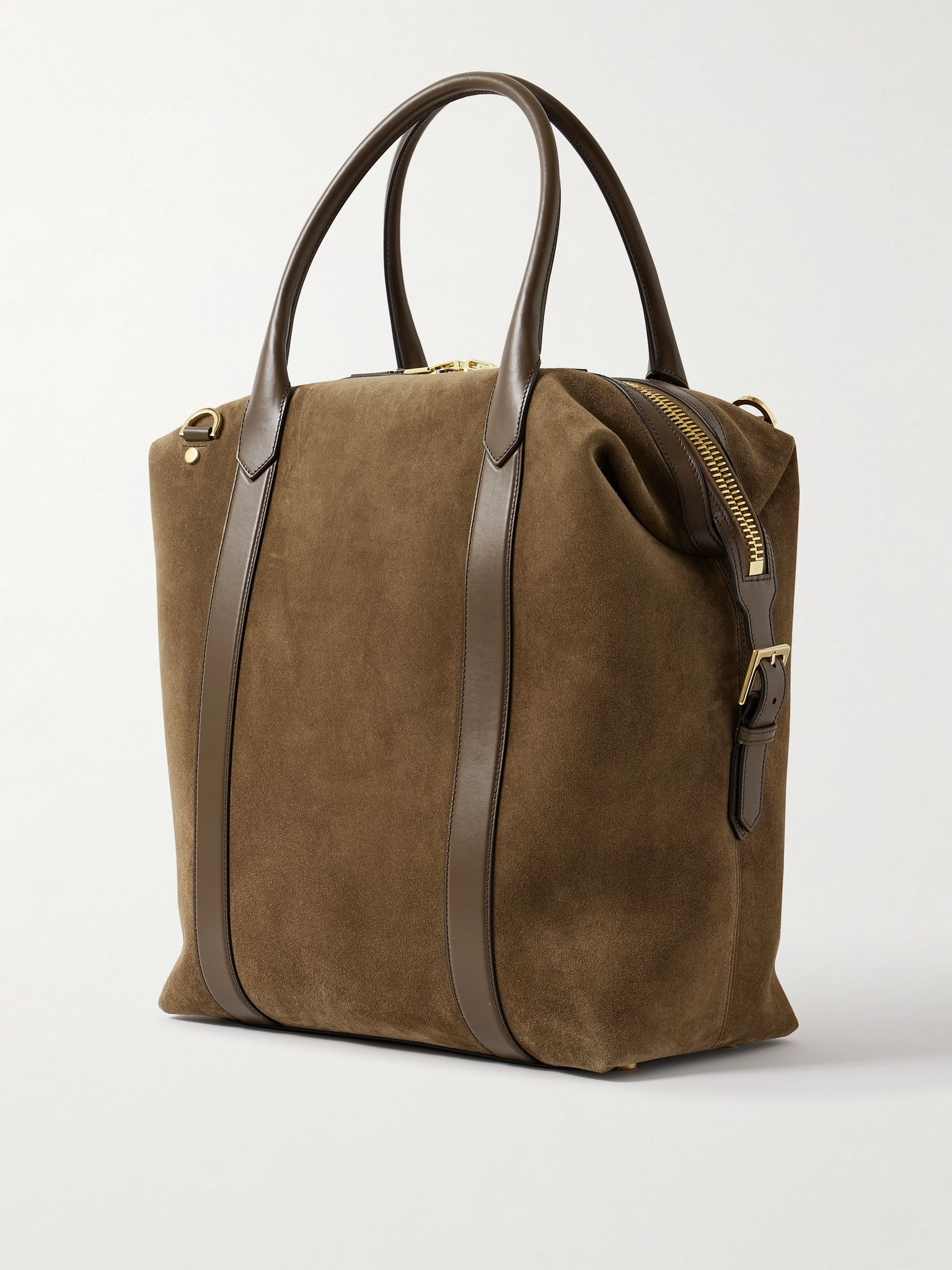 Leather-Trimmed Suede Tote Bag Brown - 3