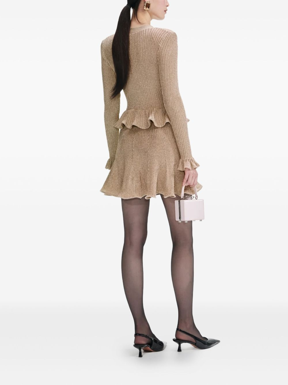 metallic-effect ruffled knit dress - 3
