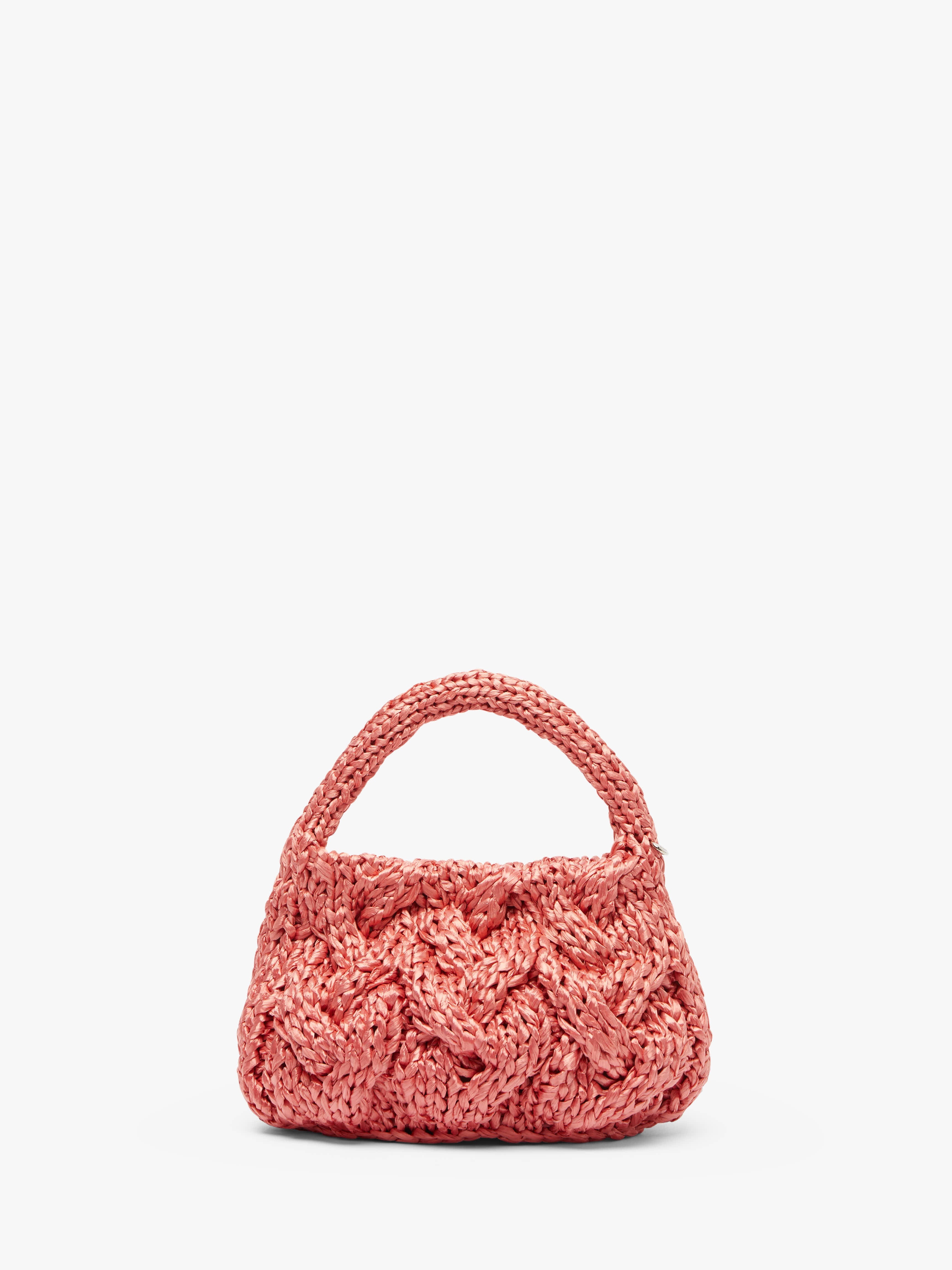 SMALL CABLE KNIT BAG - RAFFIA TOP HANDLE BAG - 4