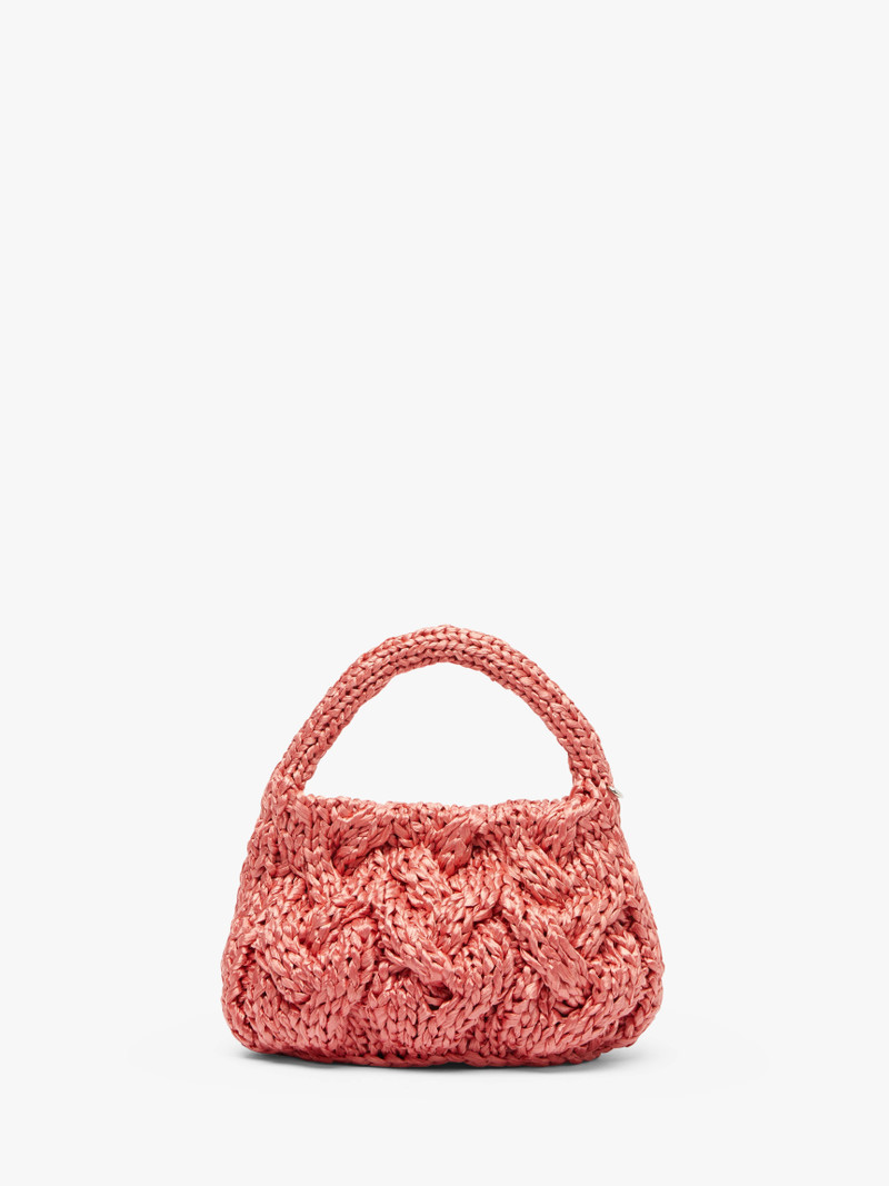 SMALL CABLE KNIT BAG - RAFFIA TOP HANDLE BAG 4