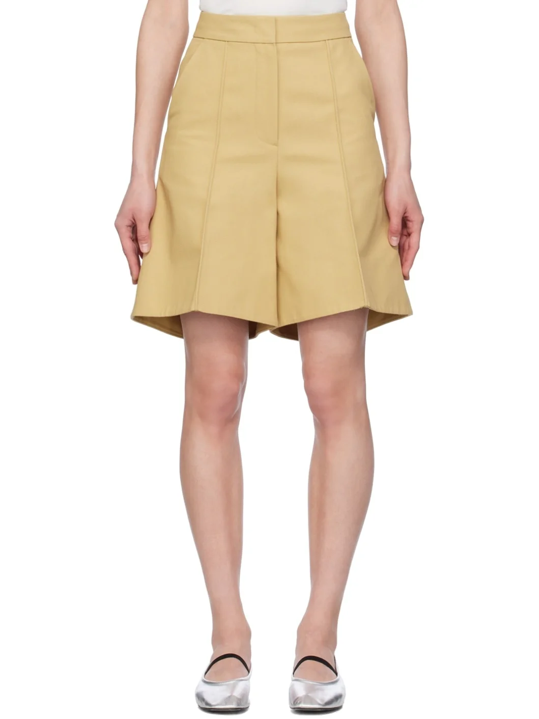 Beige Structured Shorts - 1