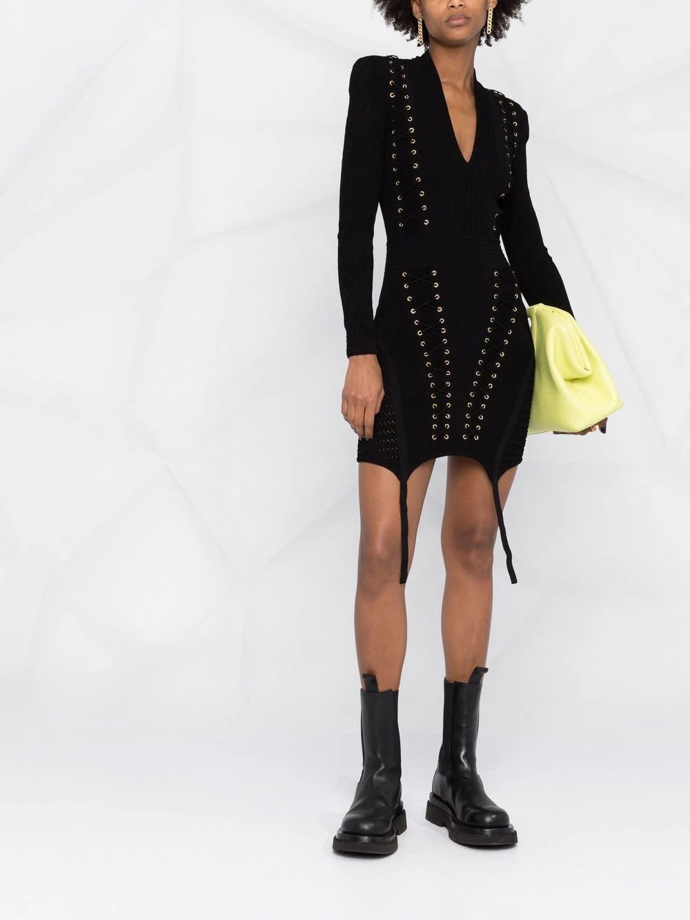 eyelet-detail lace-up dress - 2