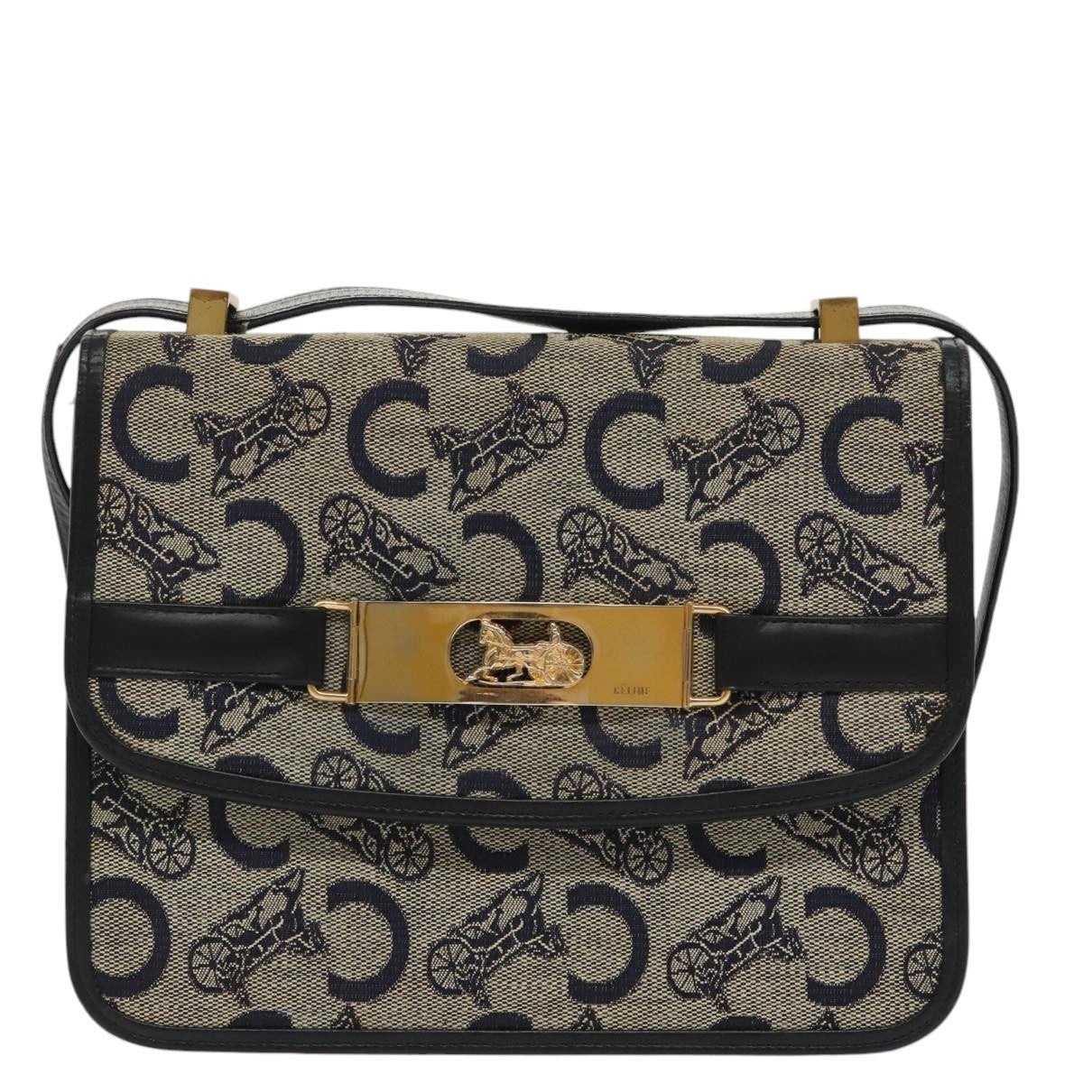 CELINE C Sulky Shoulder Bag Canvas Navy Gold - 2