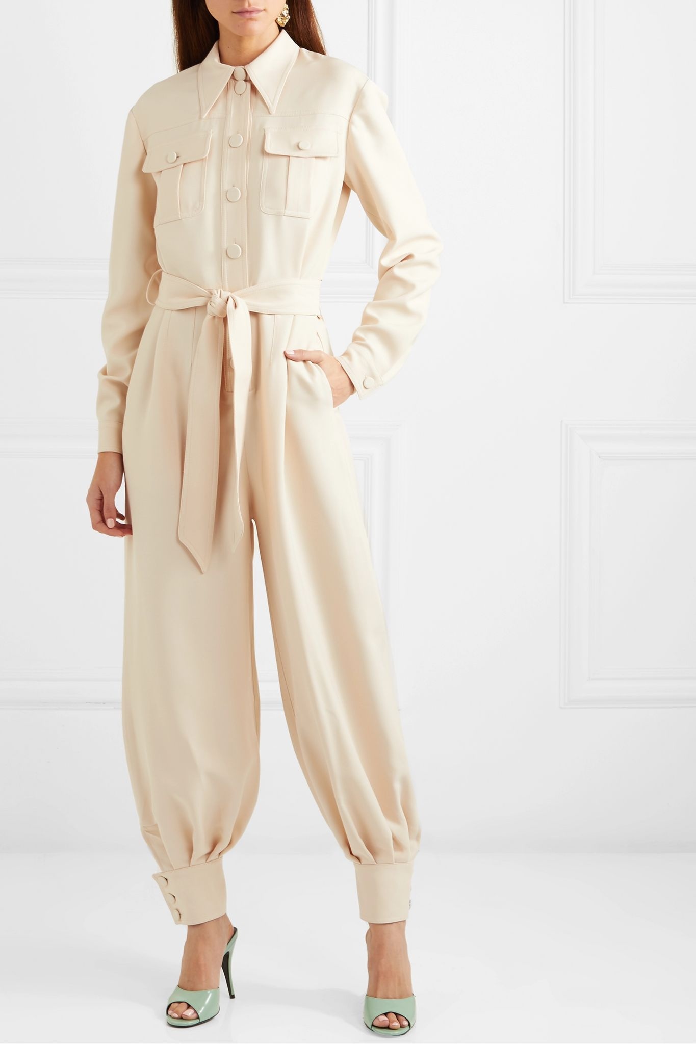 Belted wool and silk-blend cady jumpsuit - 3