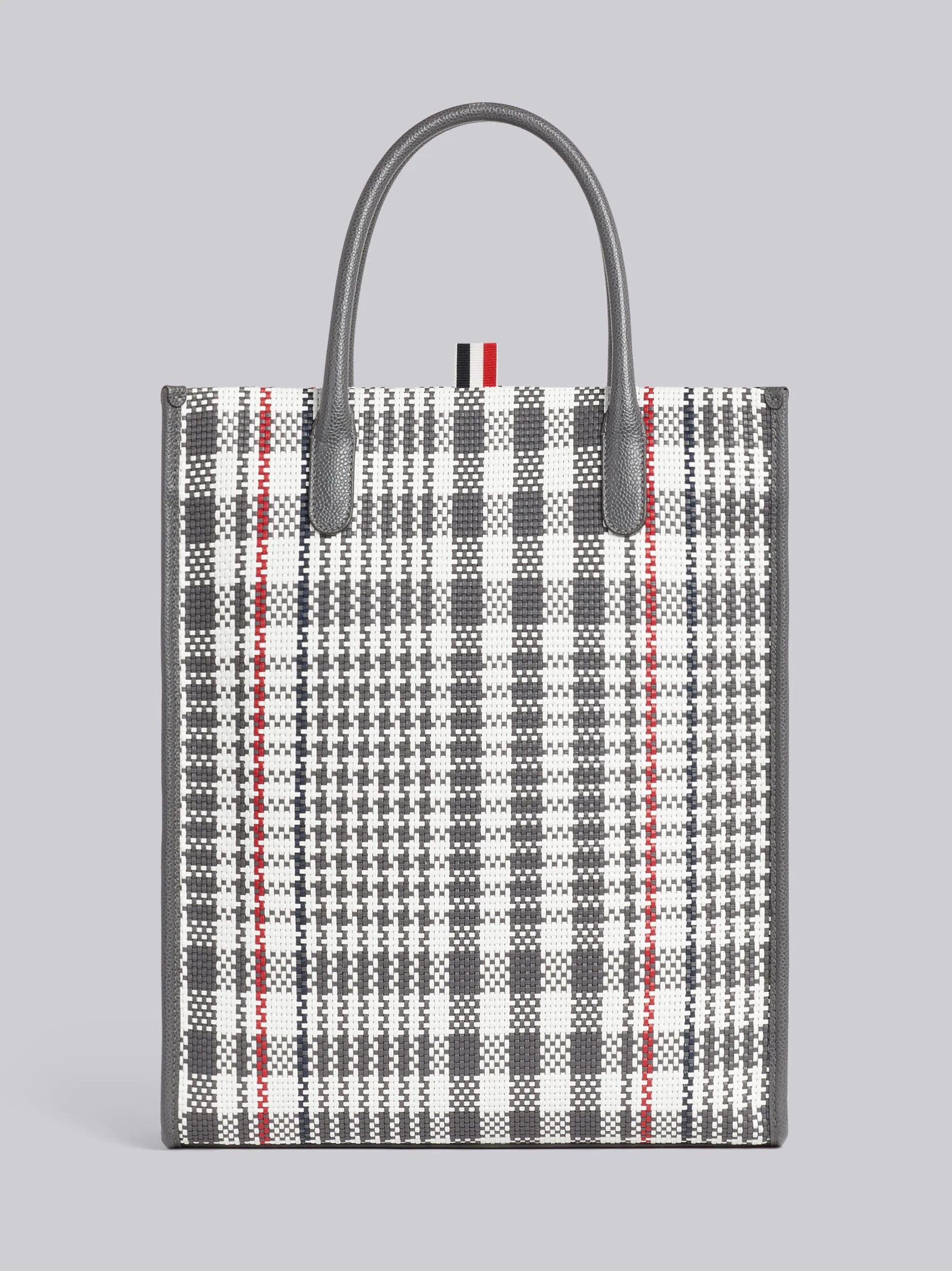 Dark Grey Calf Check Weaving Leather Frame Vertical Tote - 4