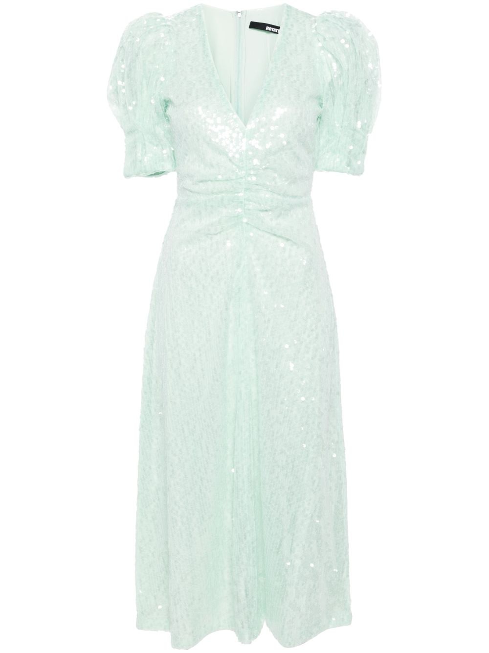 sequinned puff-sleeve midi dress - 1