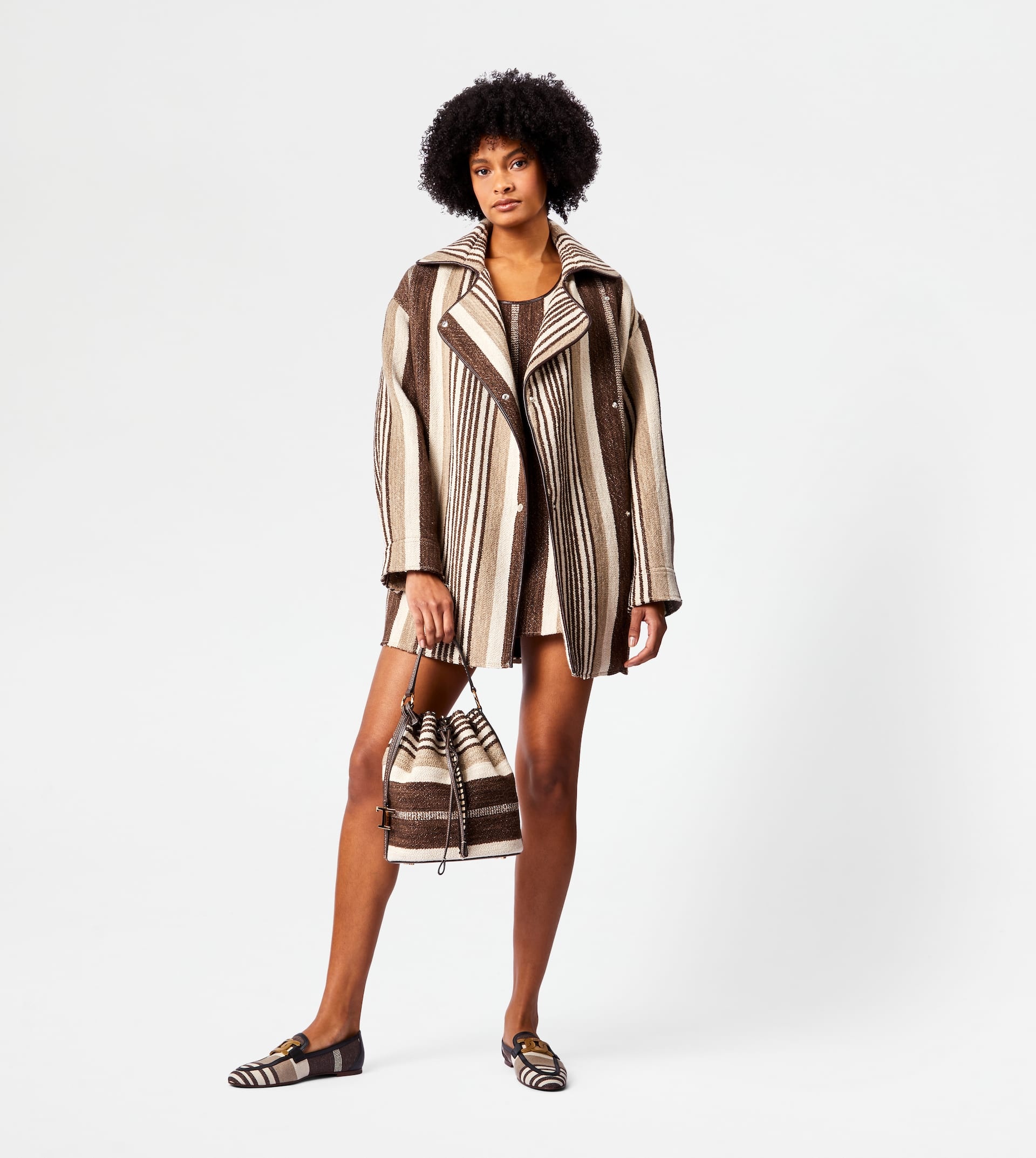 CABAN WITH LEATHER INSERTS - BROWN, BEIGE, OFF WHITE - 2