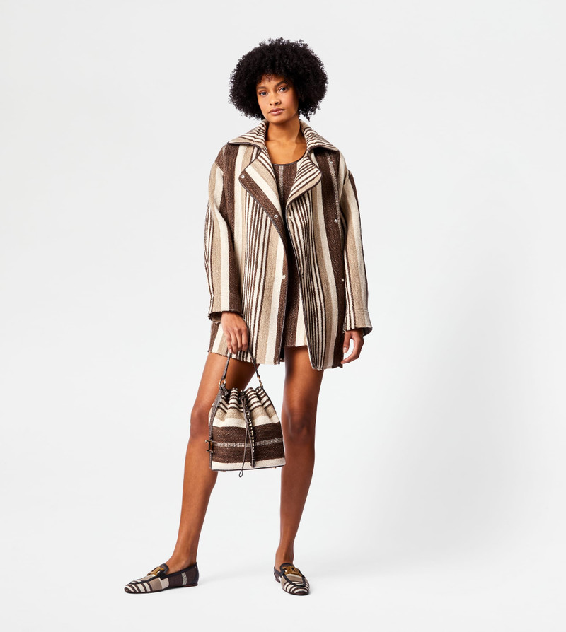 Tod's CABAN WITH LEATHER INSERTS - BROWN, BEIGE, OFF WHITE outlook