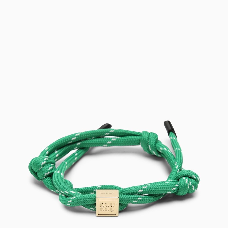【関税&送料込】Miu Miu Emerald Green Fabric Bracelet Miu Miu Miu Miu Emerald Green Rope Bracelet With Logo Women