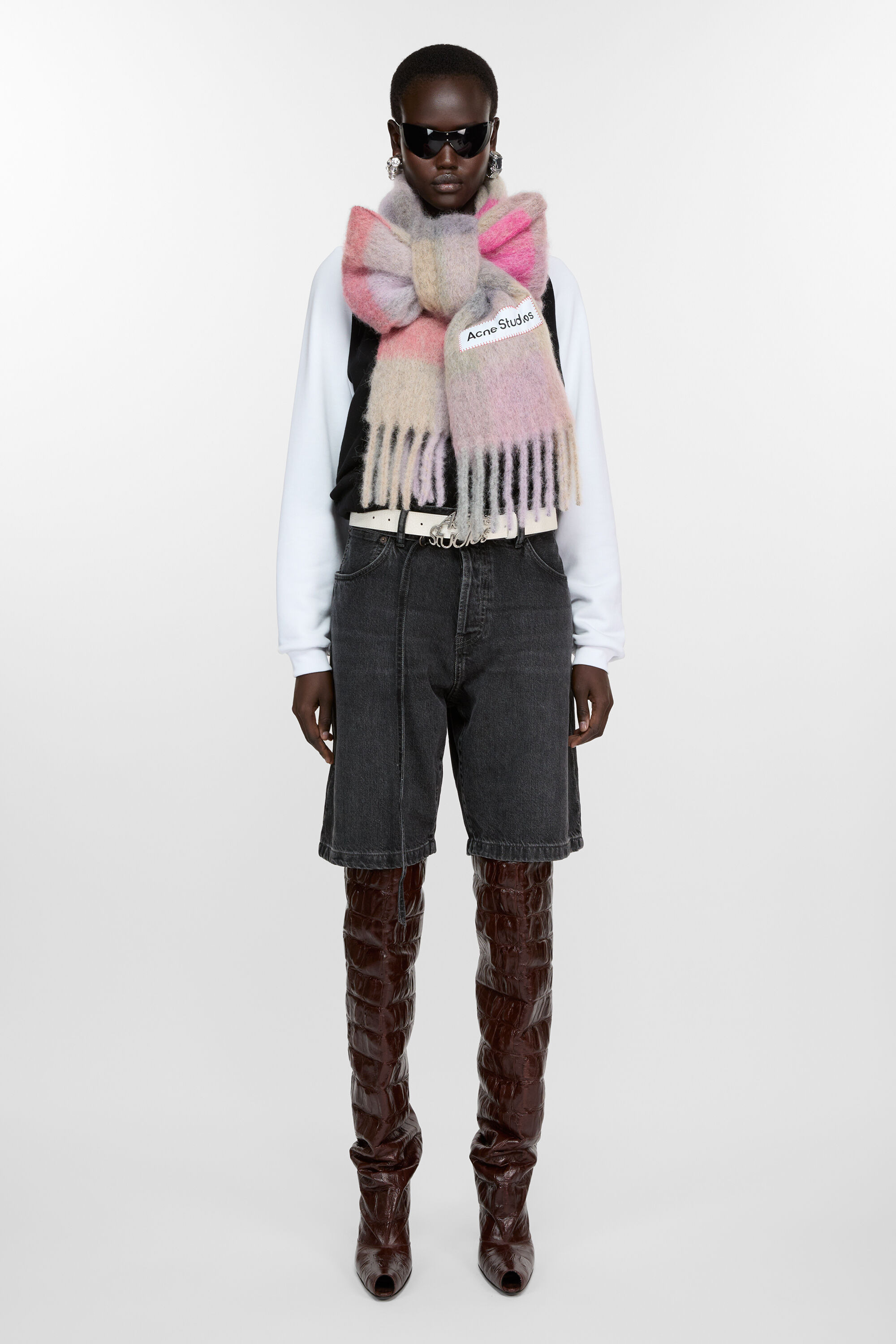 Mohair checked scarf - Fuchsia/lilac/pink - 2