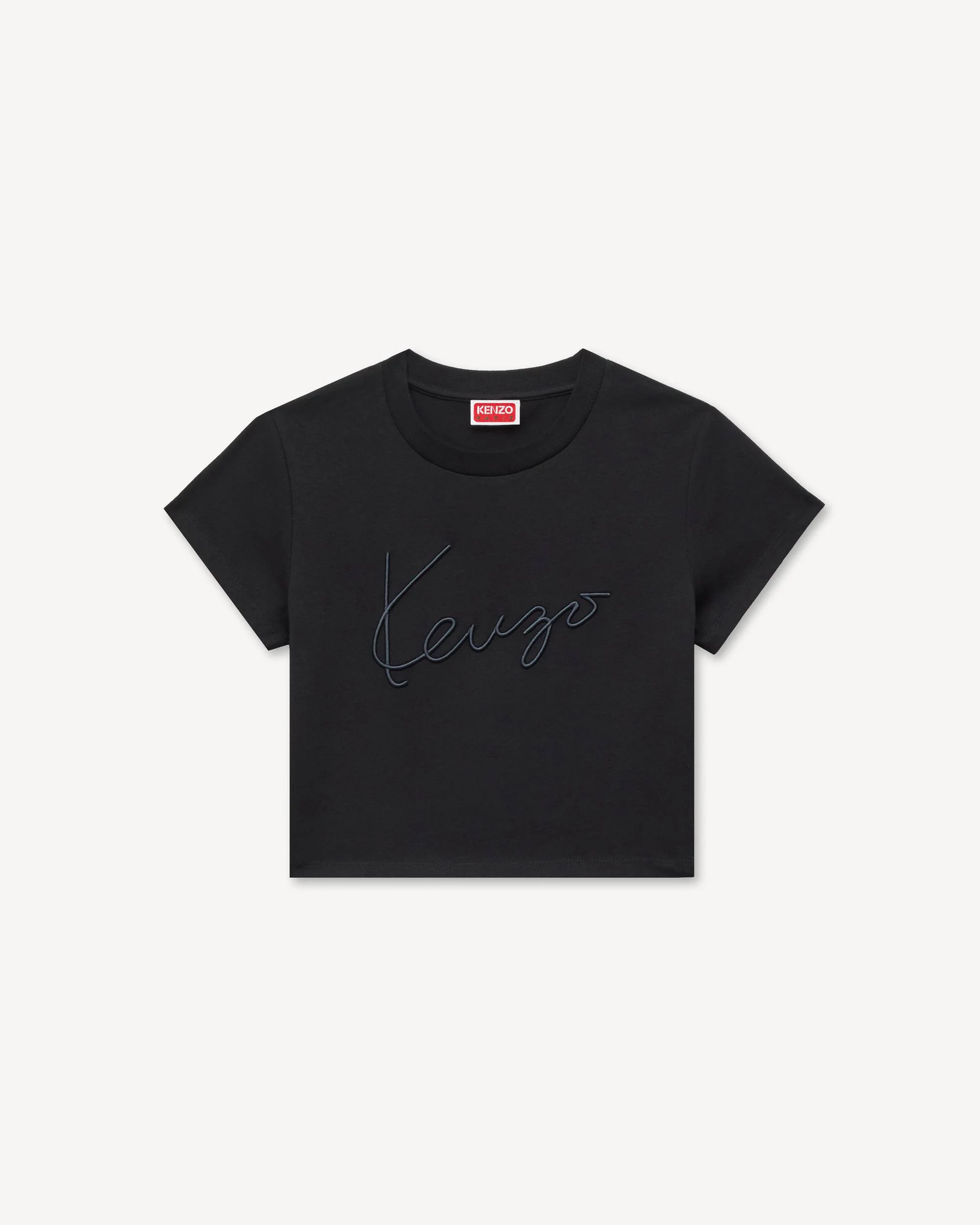 'KENZO Signature' embroidered cropped T-shirt in cotton - 1