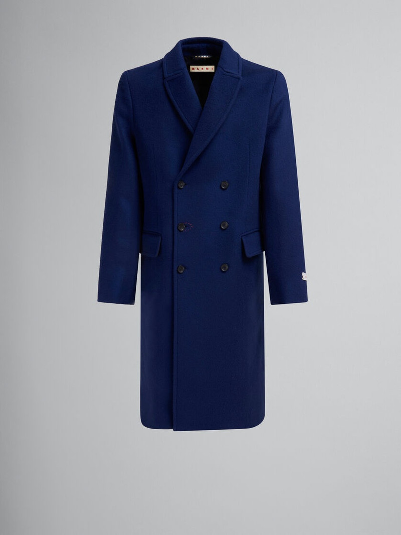 BLUE FELT DOUBLE-BREASTED COAT WITH MARNI MENDING 1