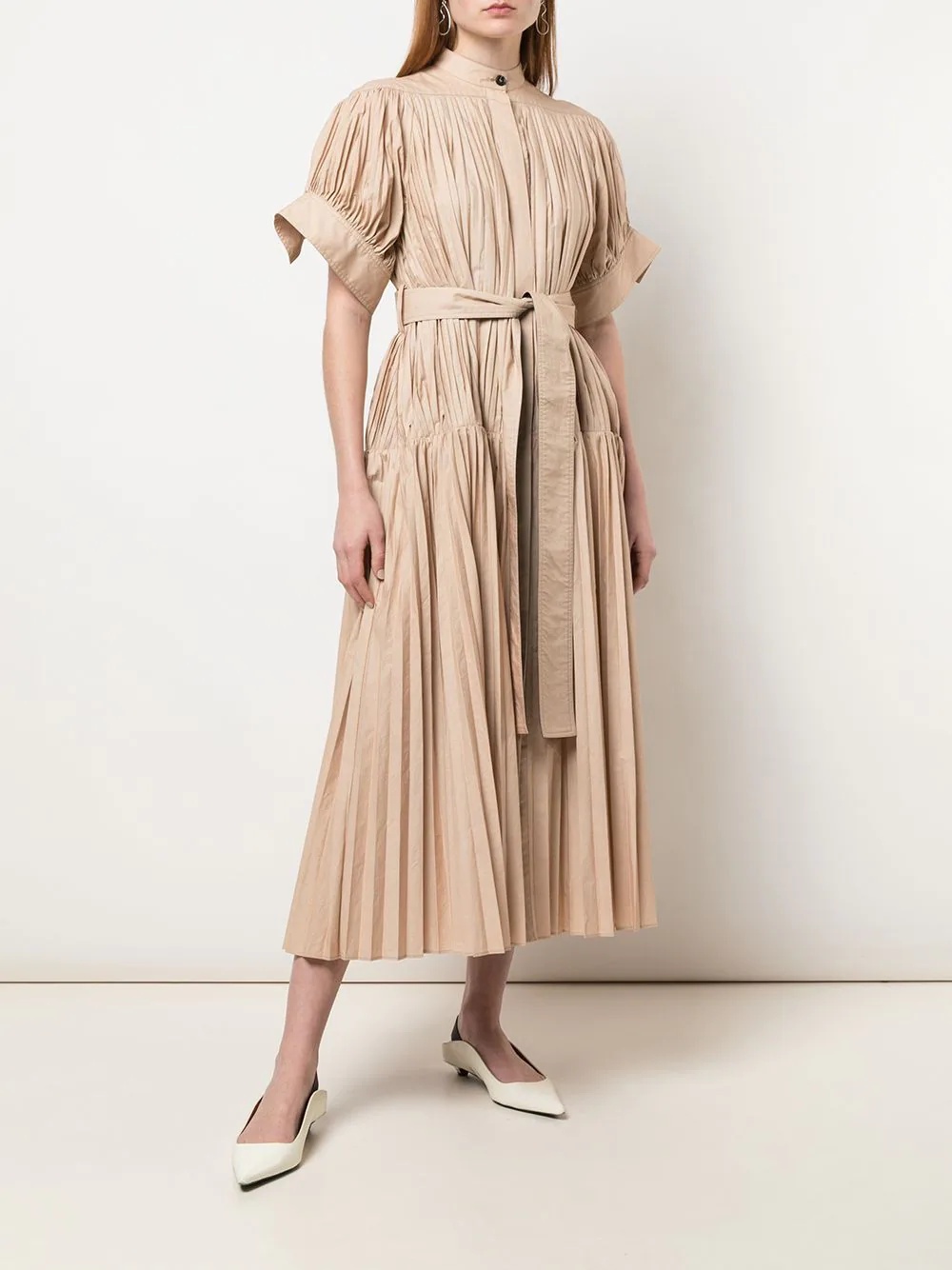 pleated poplin belted dress - 2