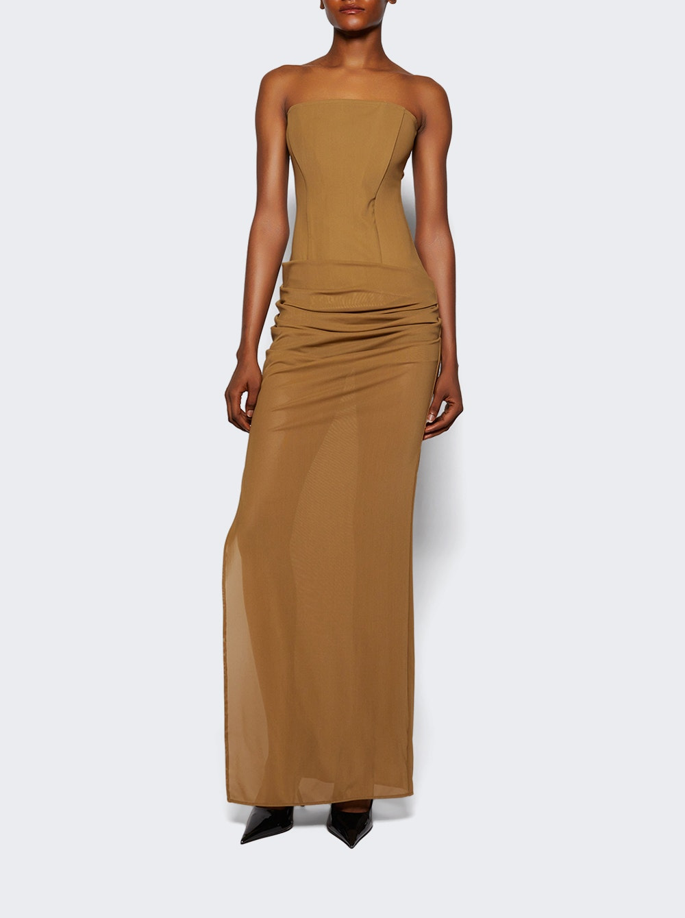 Strapless Longline Corset Column Khaki - 5