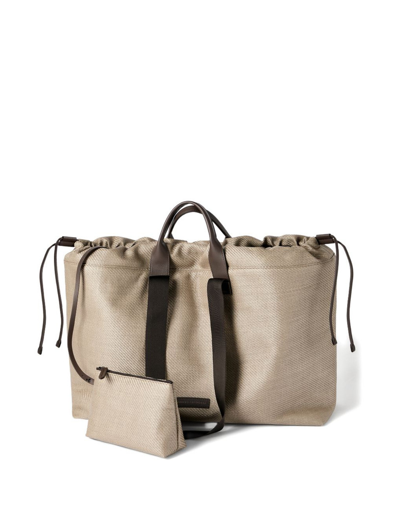 Raffia-effect nylon and leather small leisure bag 4