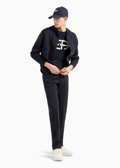 EMPORIO ARMANI Double-jersey zip-up hooded sweatshirt with embossed, embroidered EA logo outlook