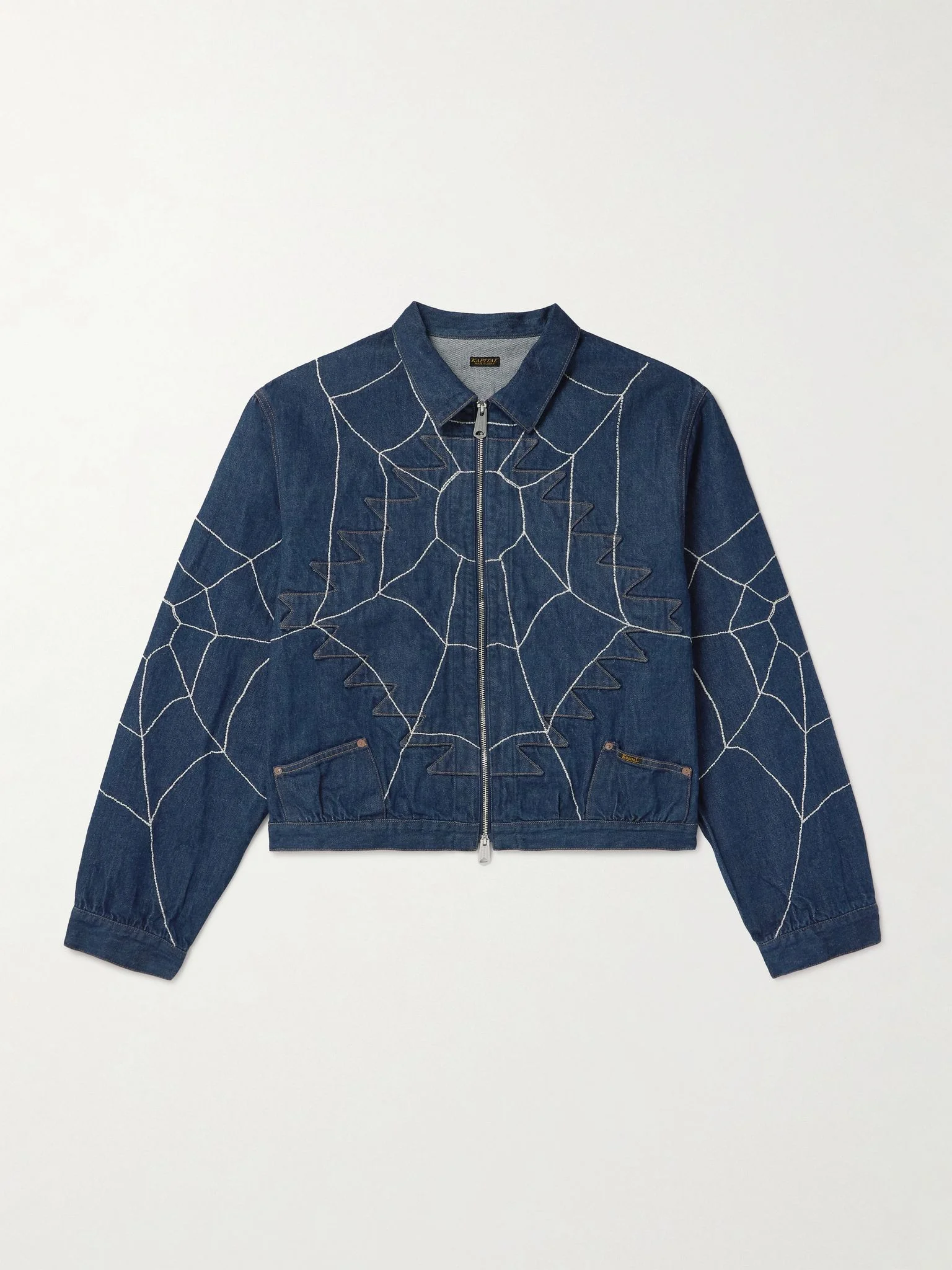 Thunderbird Embroidered Denim Blouson Jacket Blue - 1