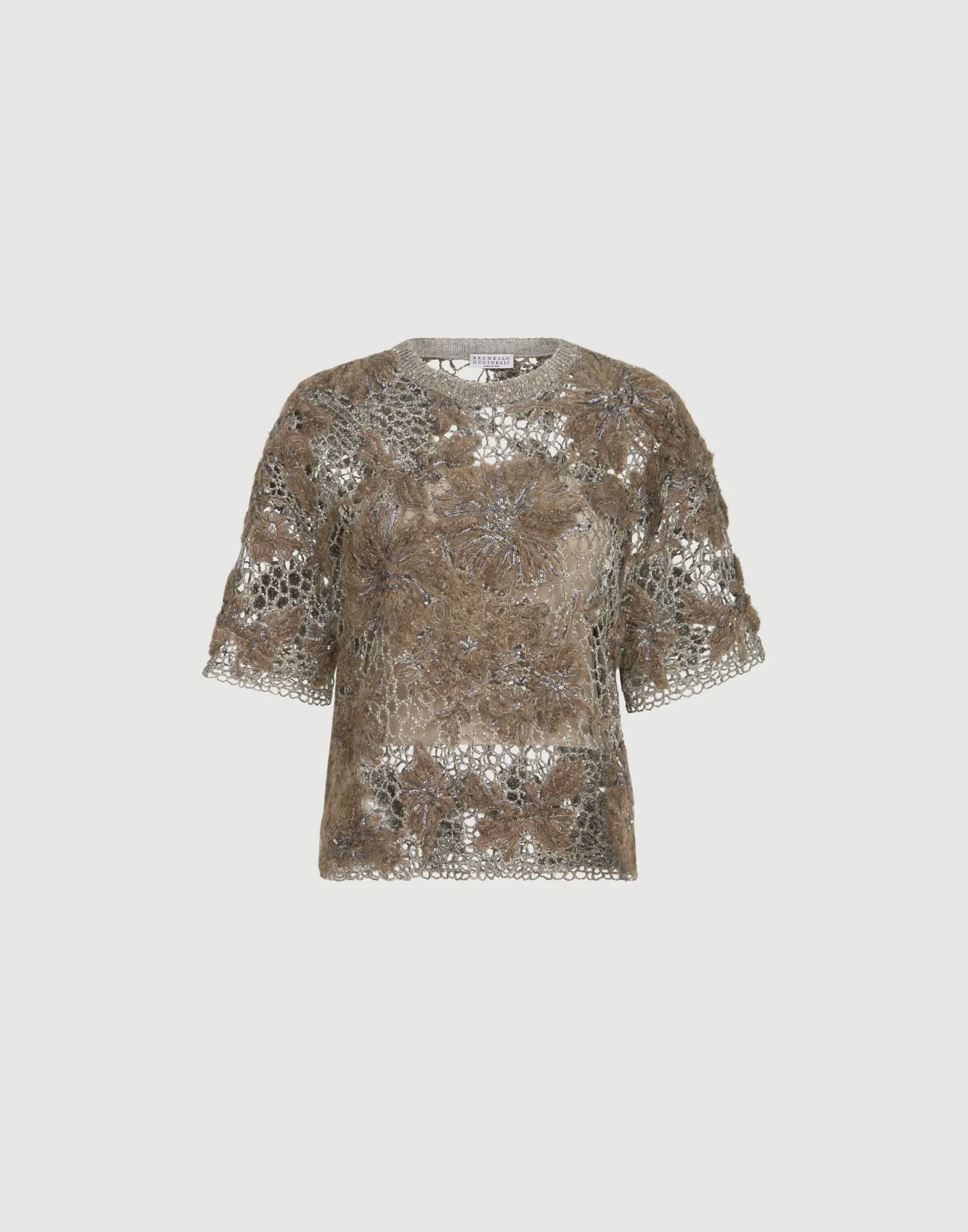 Whispering bloom embroidery knit t-shirt in sparkling mohair and wool - 1