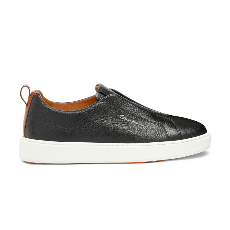 Men's black tumbled leather slip-on sneaker 1