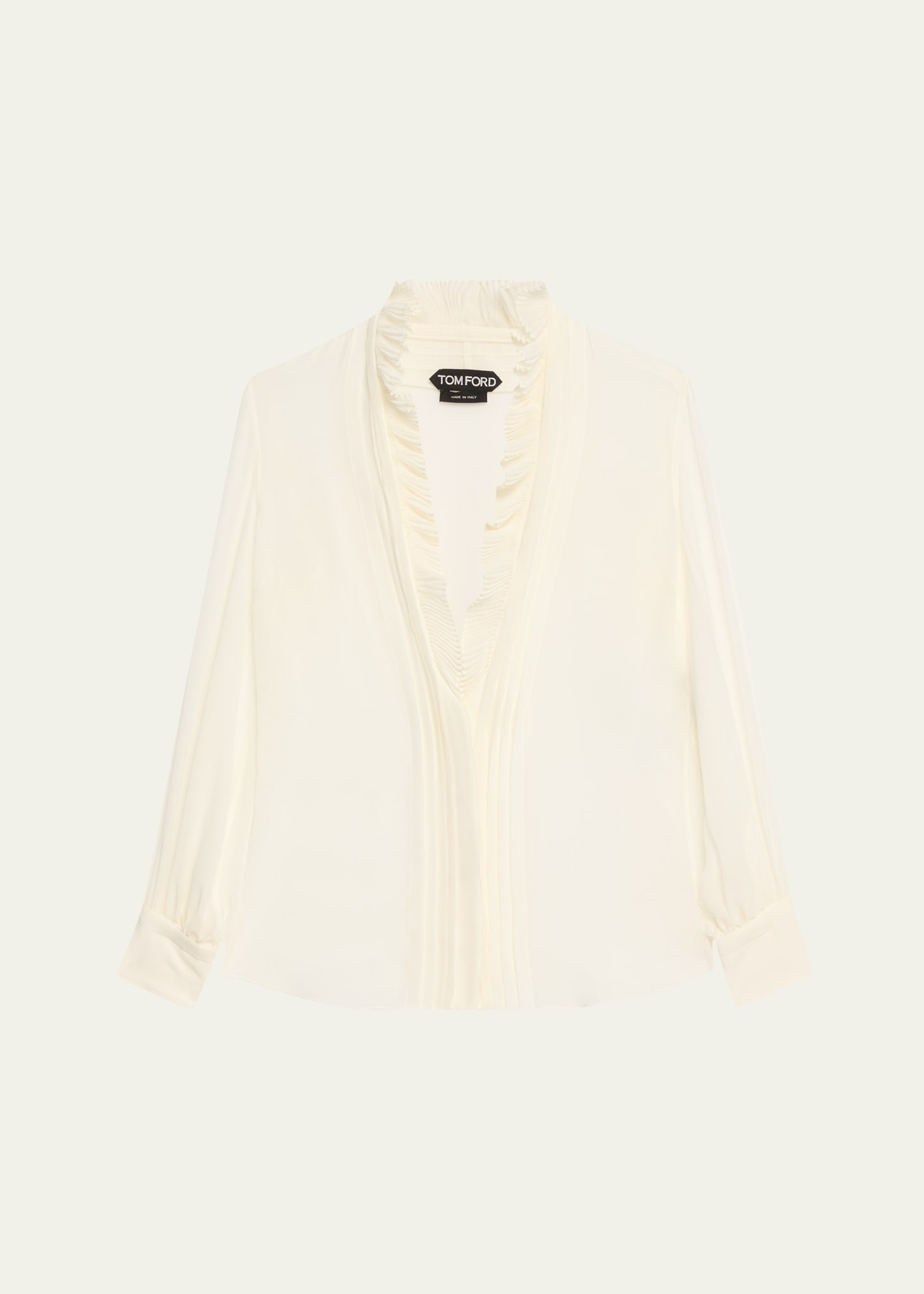 Pleated Puff Sleeve Blouse with Ruffle Trim - 1