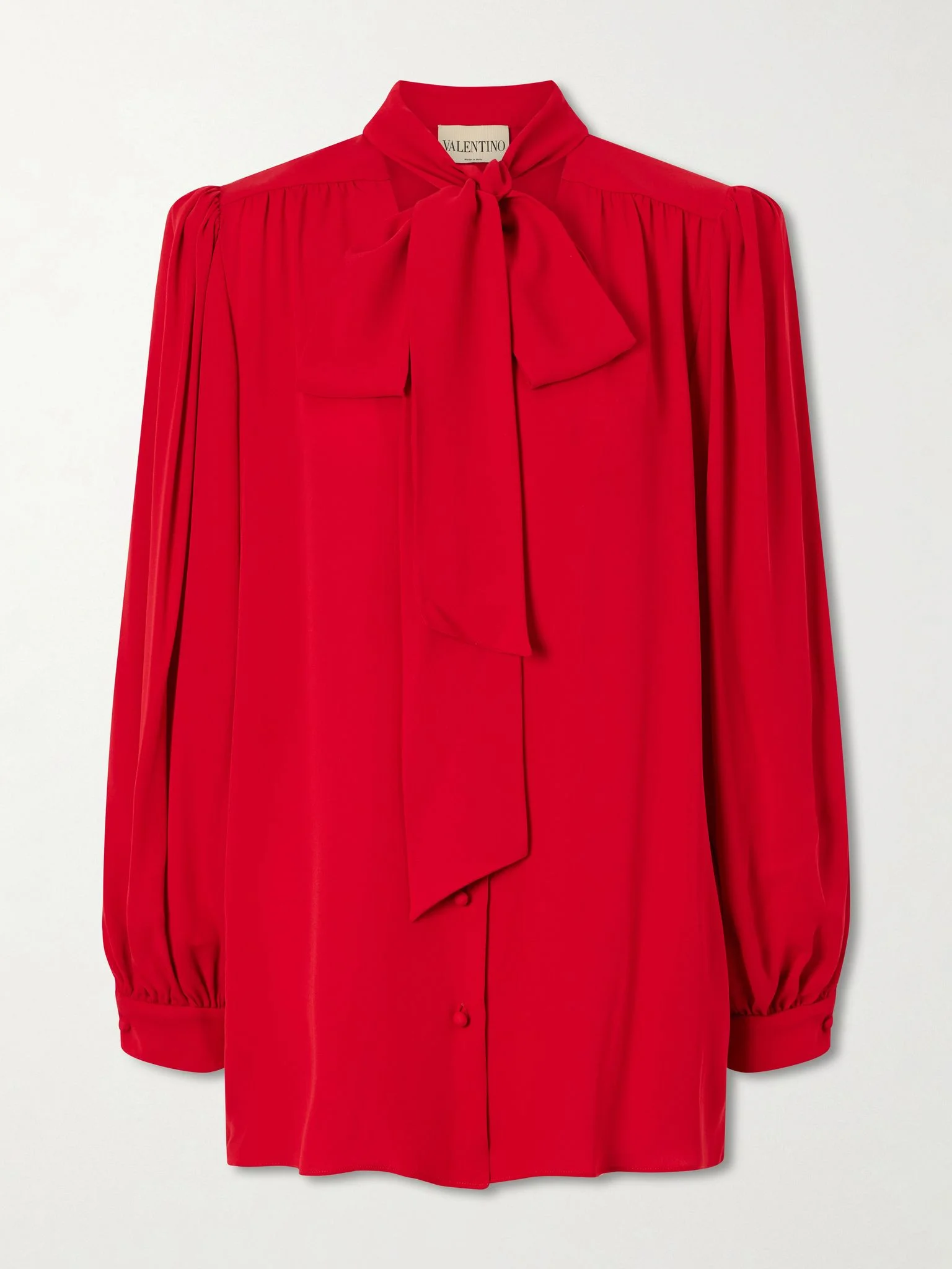 Scarf-detailed silk-georgette blouse Red - 1