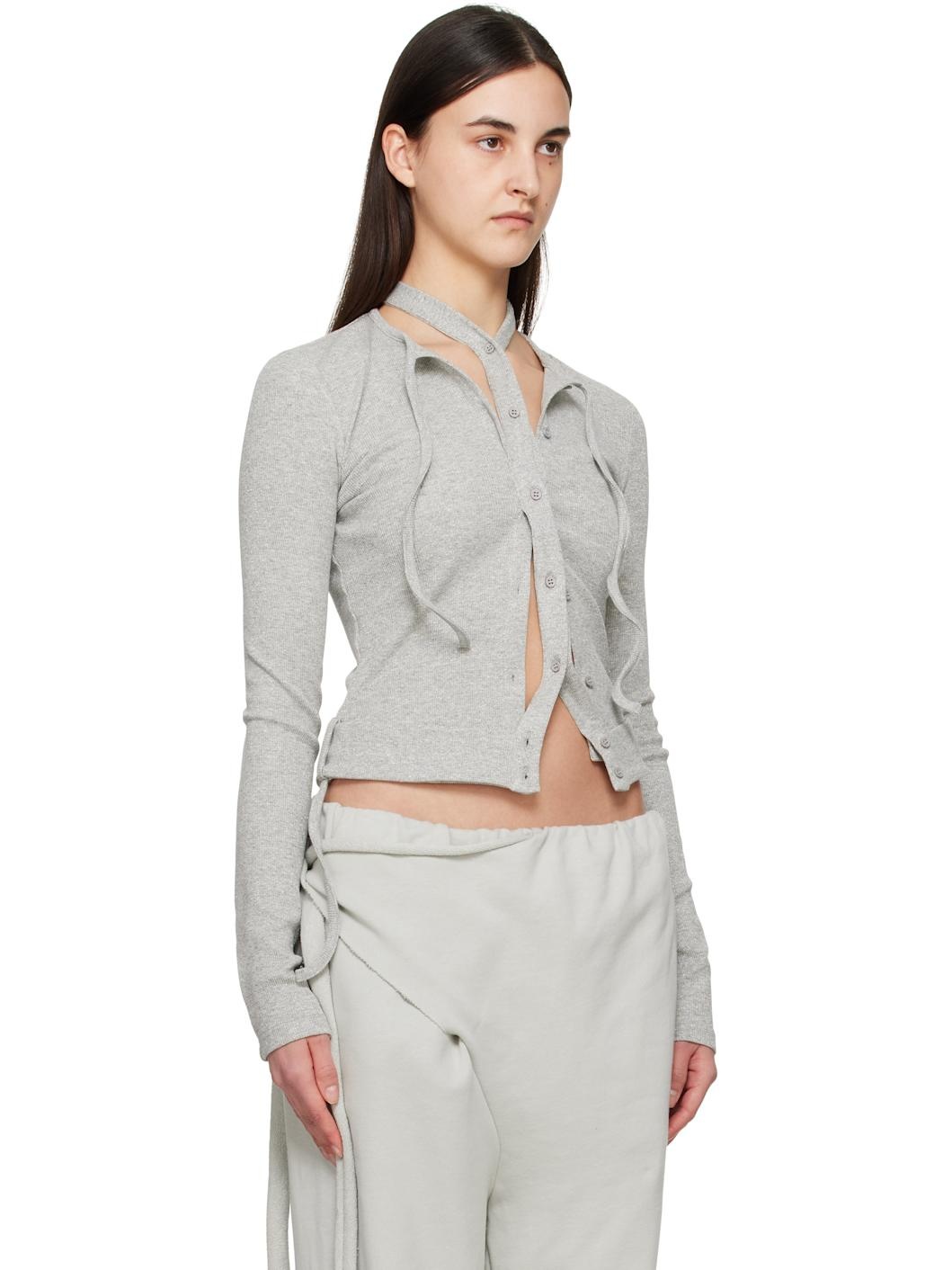 Gray Double Closure Rib Cardigan - 2