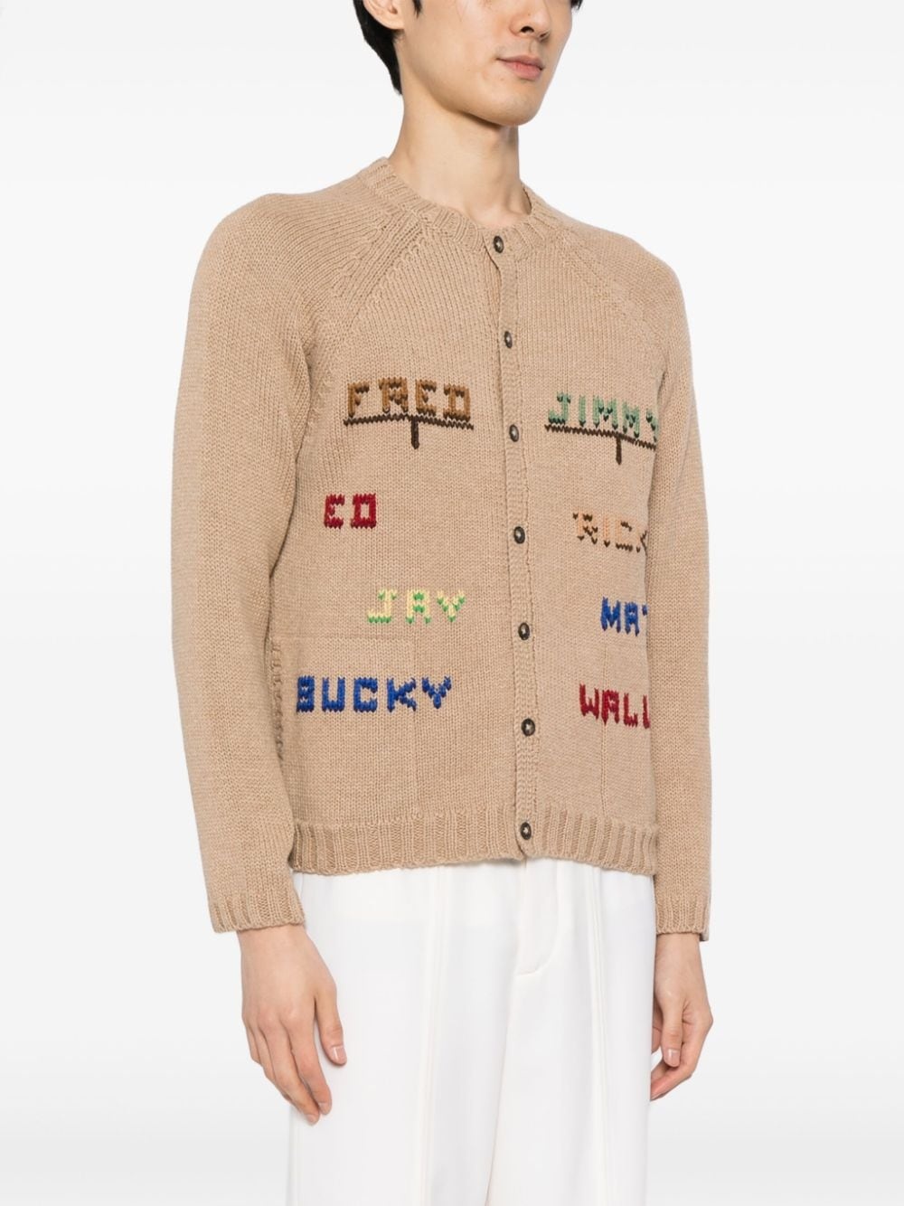 patterned-intarsia crew-neck cardigan - 3