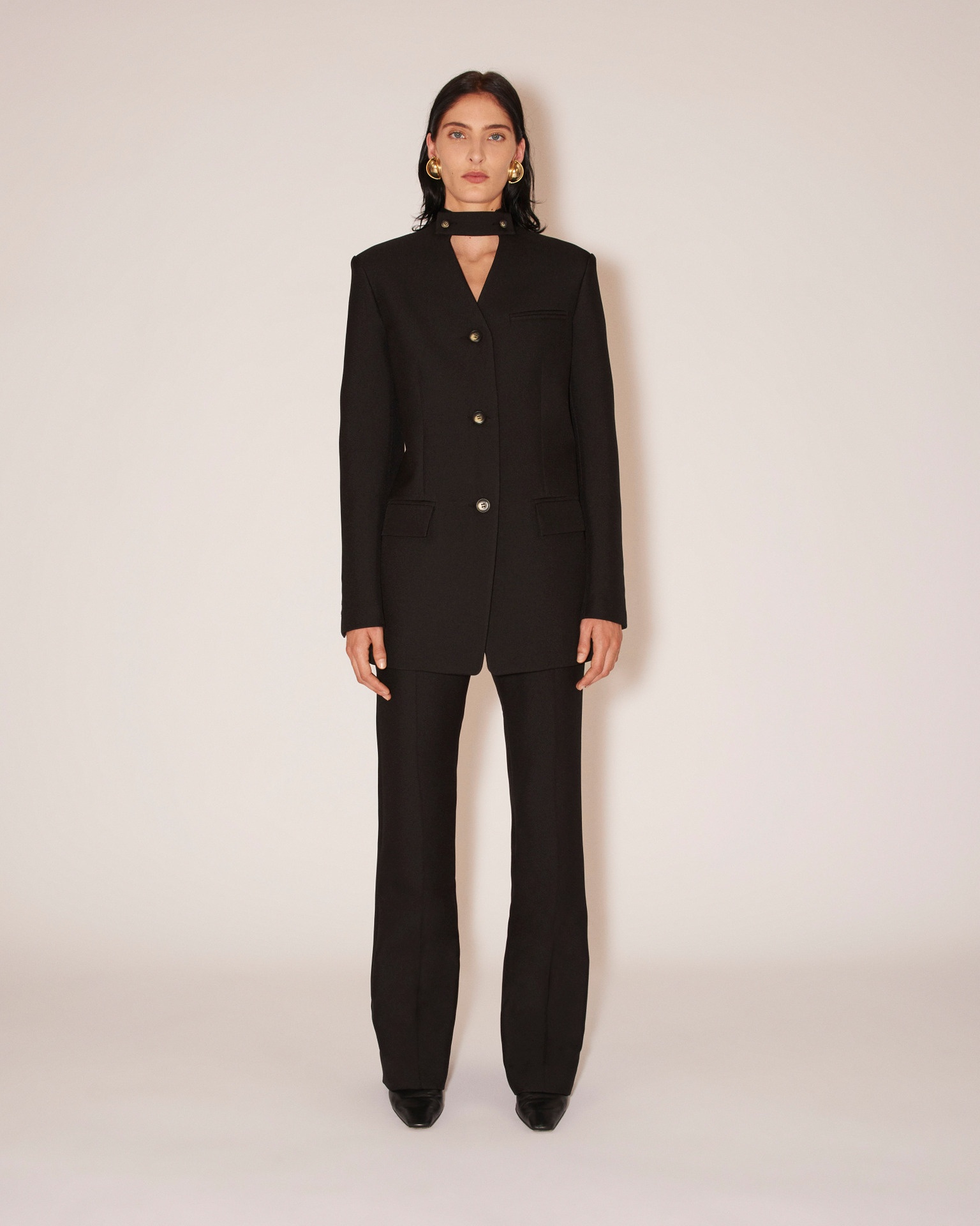 ANAGO - Double suiting collarless loose fit jacket - Black - 3