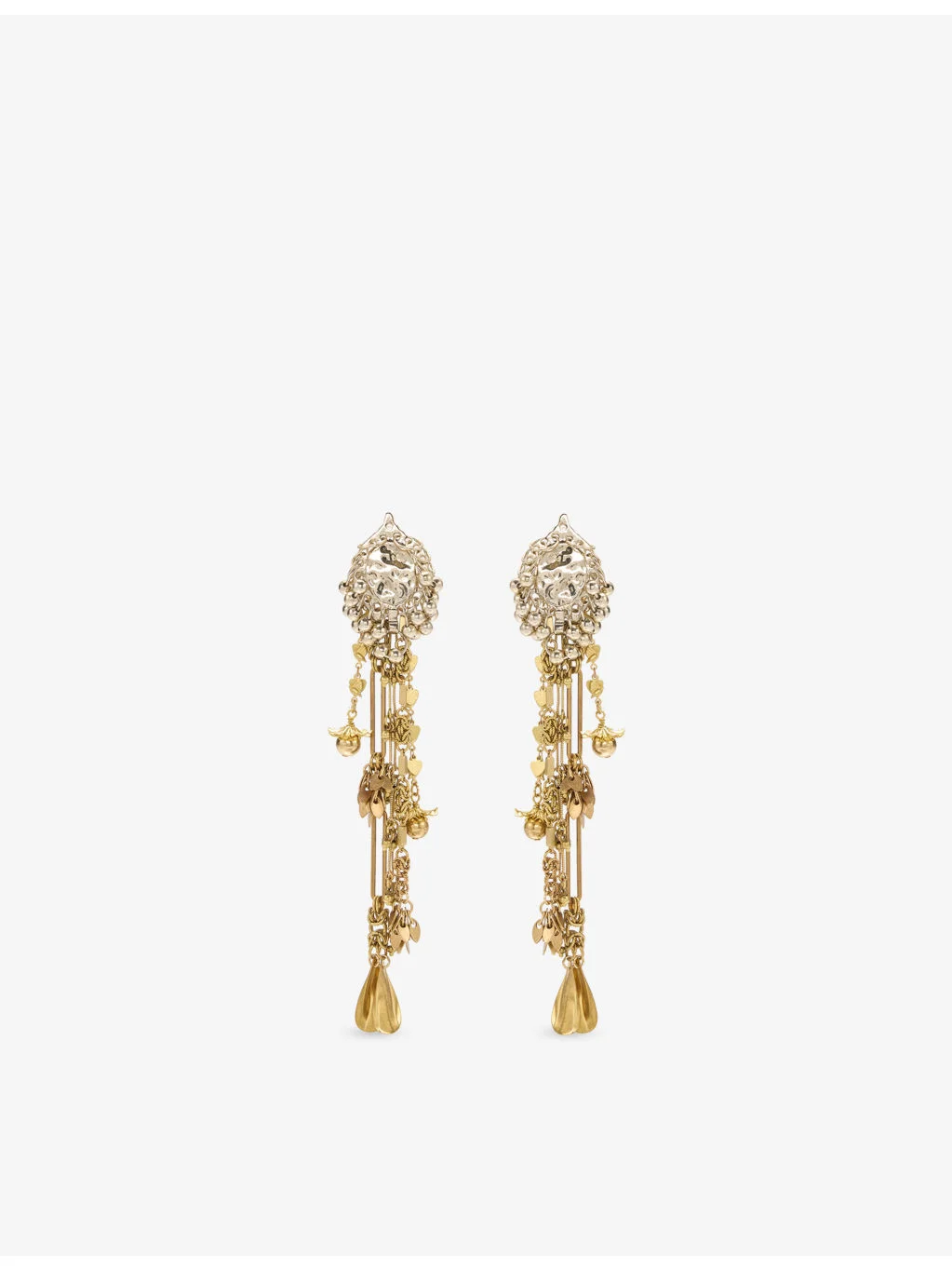 Floral and Bead-Embellished Brass Drop Earrings - 1