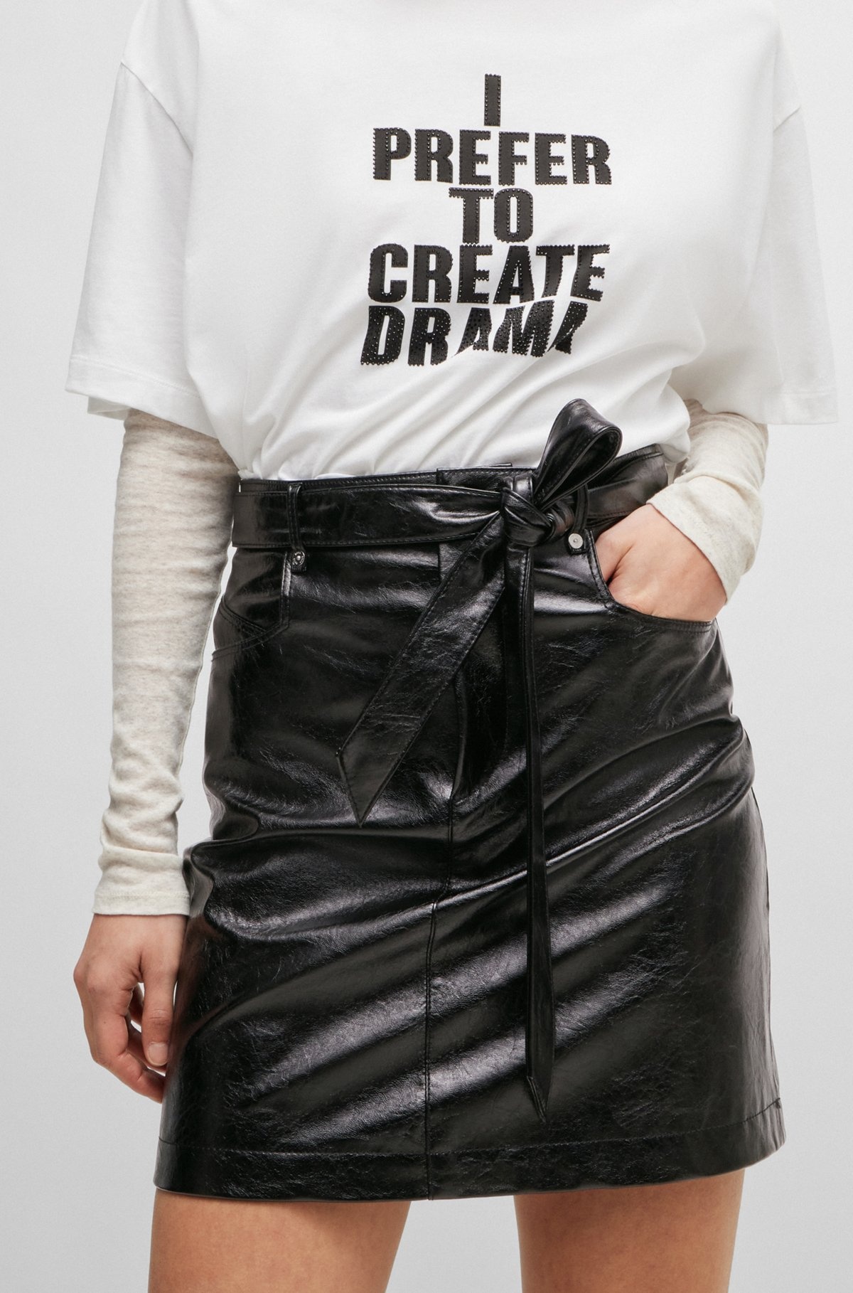 BELTED MINI SKIRT IN FAUX LEATHER - 5