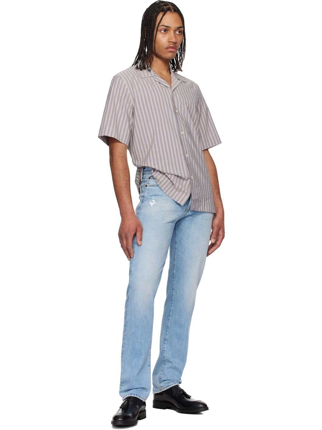 Blue & Gray Short Sleeve Regular Fit Shirt - 5